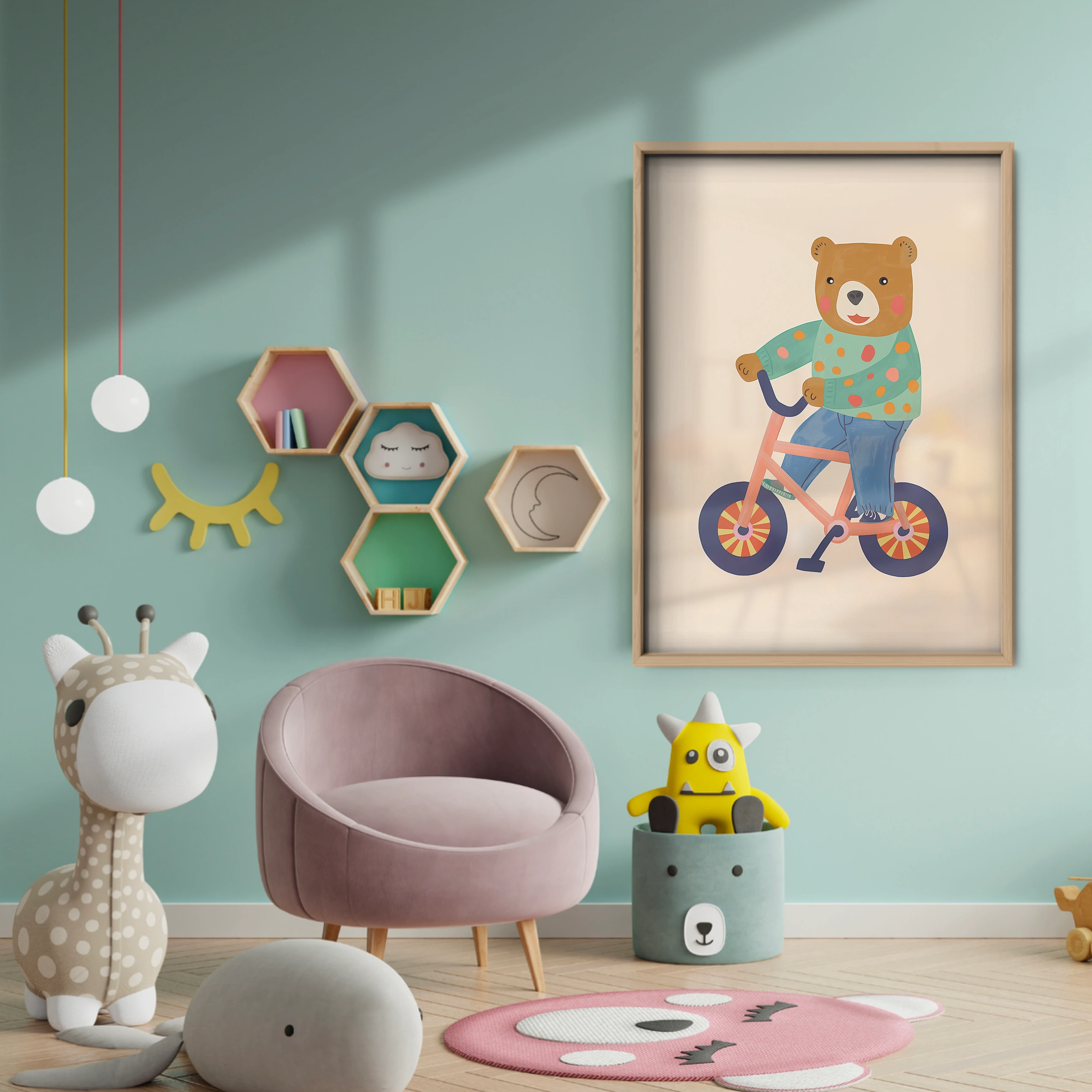 Cycling Bear Two Nursery Print - baby room wall decor print