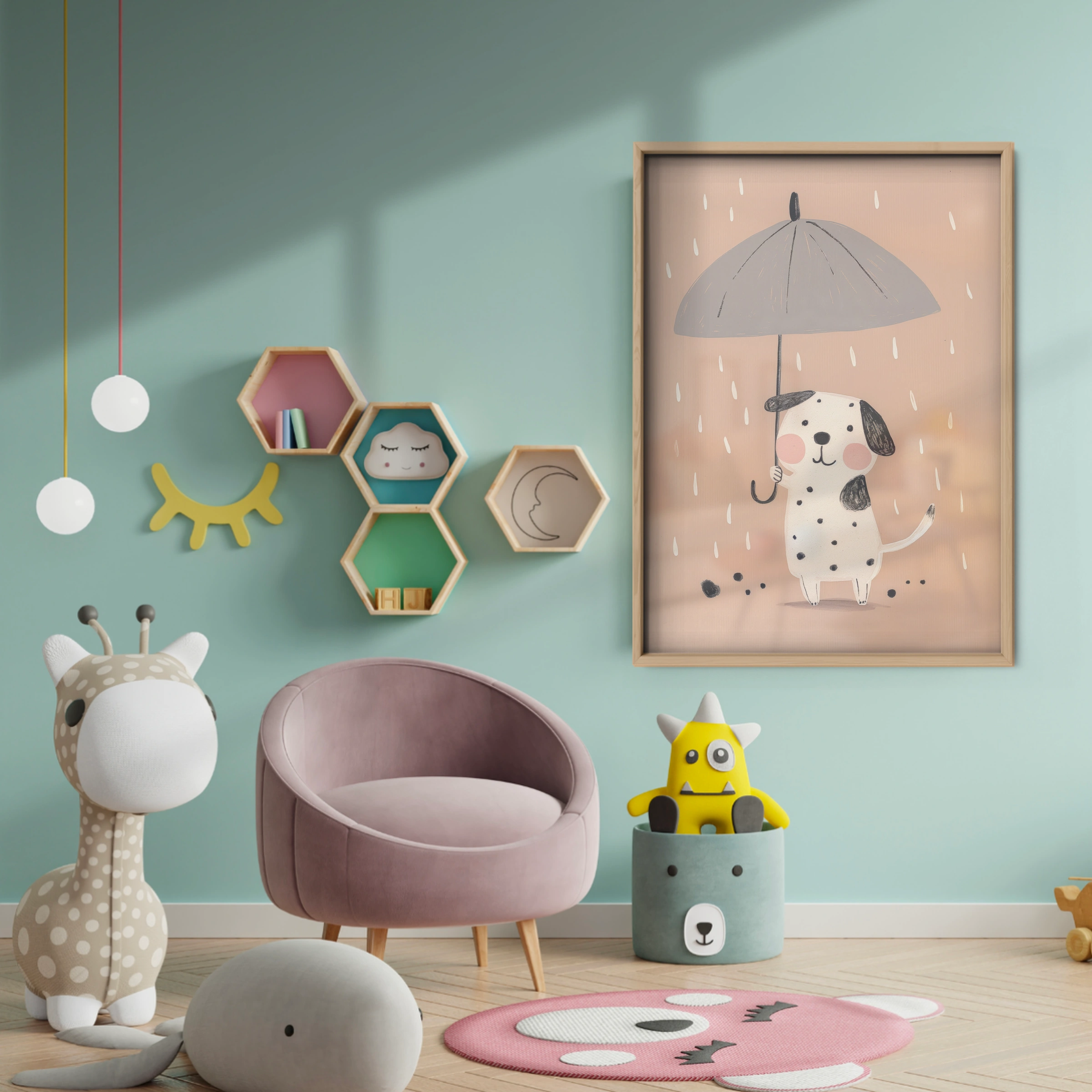 Dalmatian in the Rain Nursery Print - baby room wall decor print