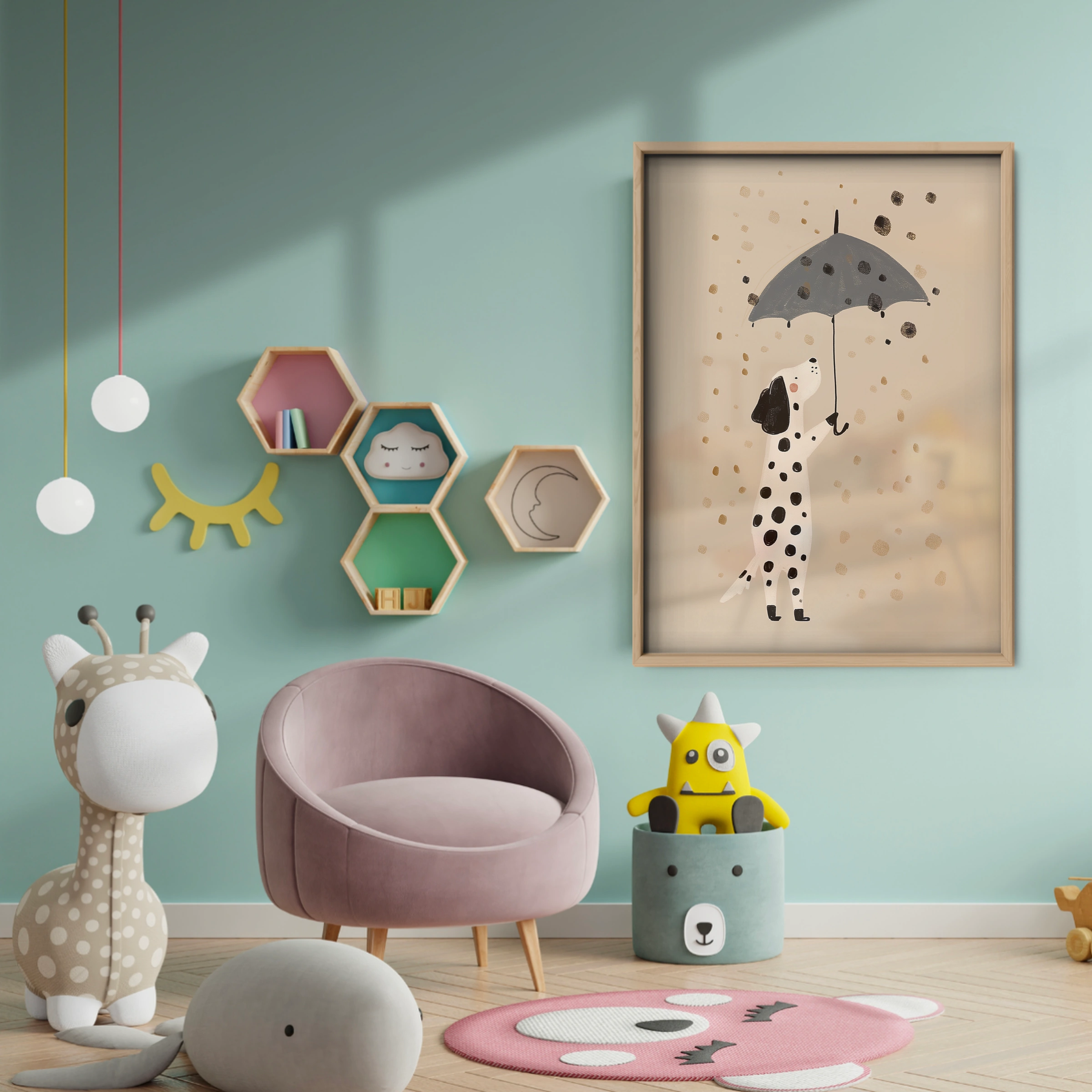 Dalmatian in the Rain Two Nursery Print - baby room wall decor print