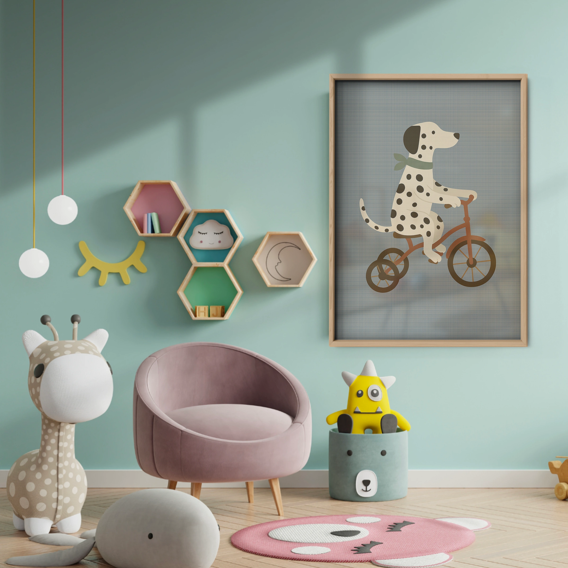 Dalmatian on a Tricycle Nursery Print - baby room wall decor print