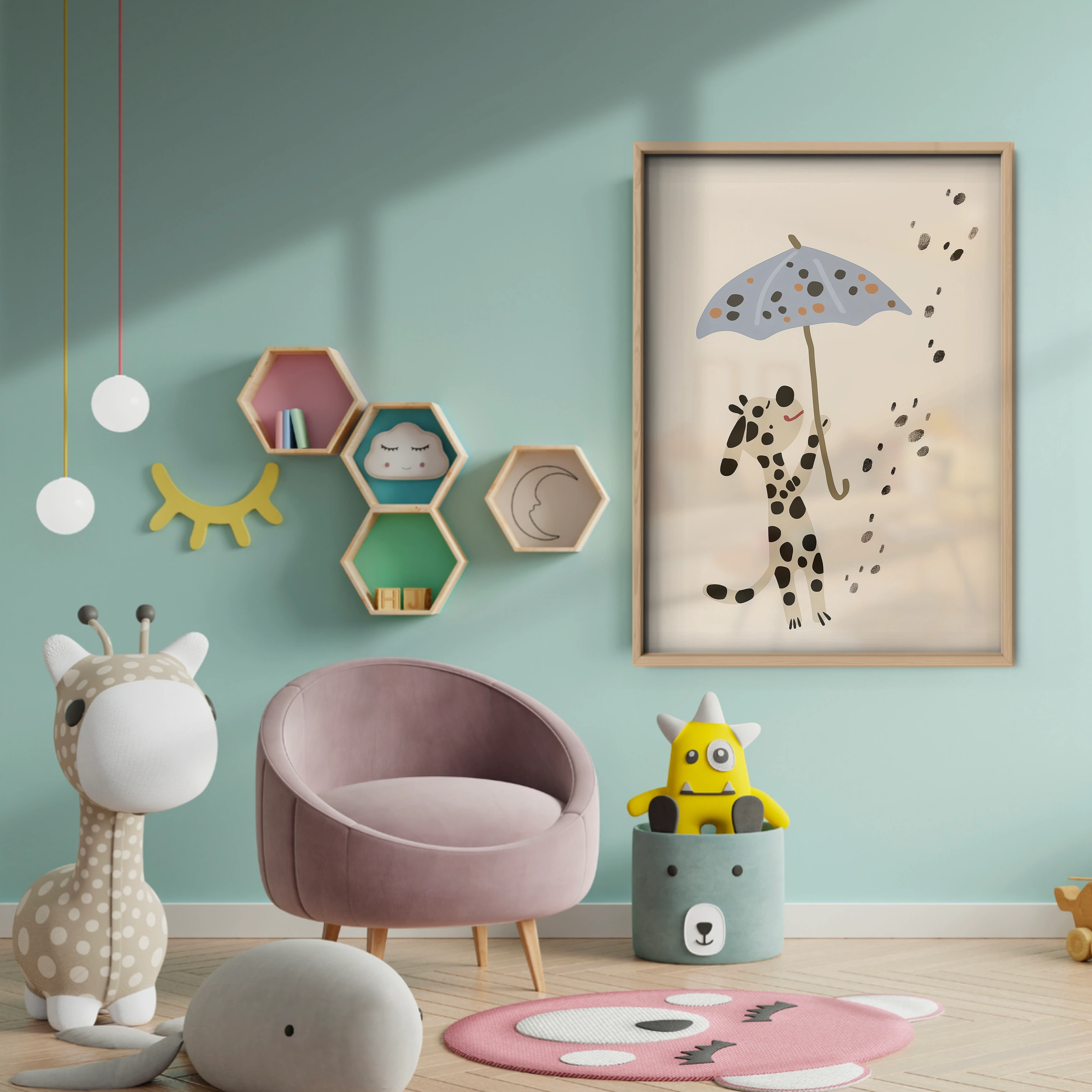 Dalmatian with an Umbrella Nursery Print - baby room wall decor print