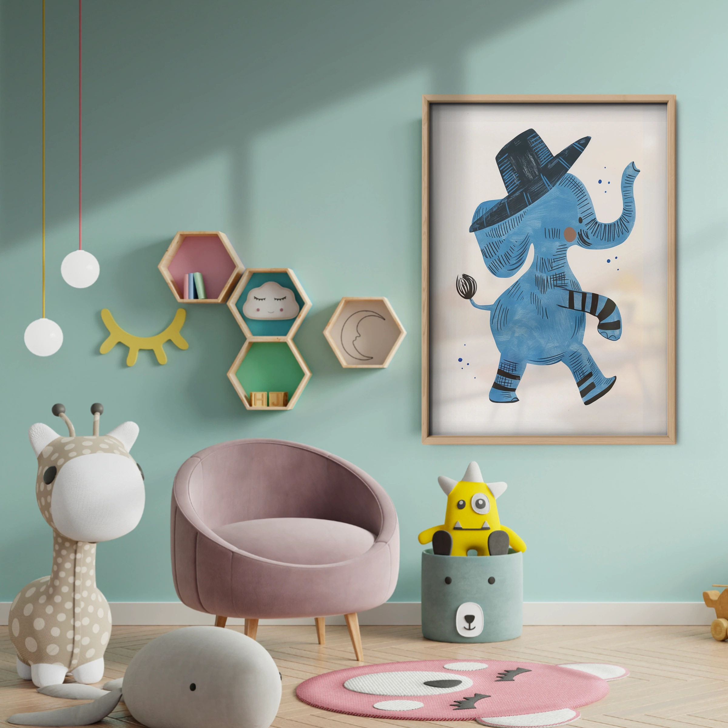 Dancing Elephant Nursery Print - baby room wall decor print