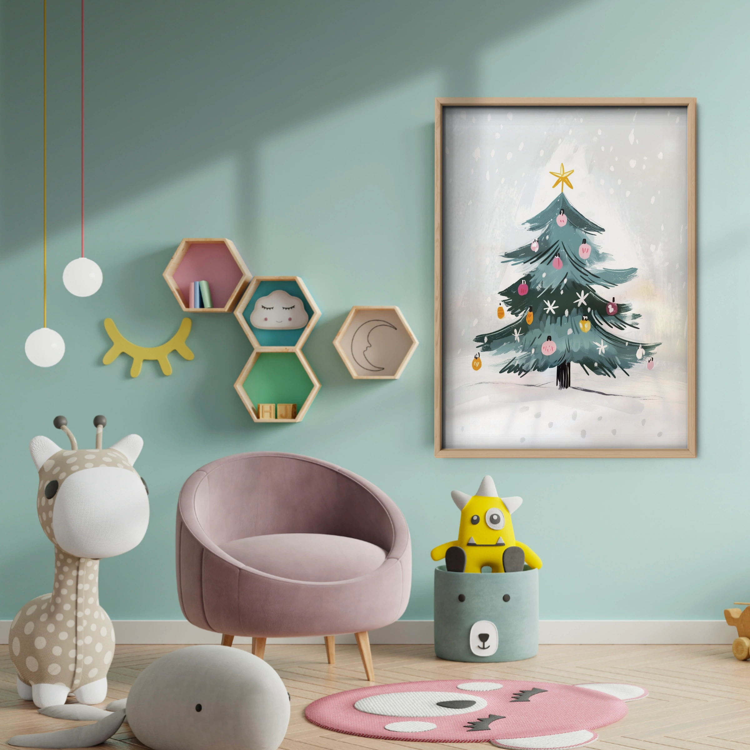 Decorated Christmas Tree Print - baby room wall decor print