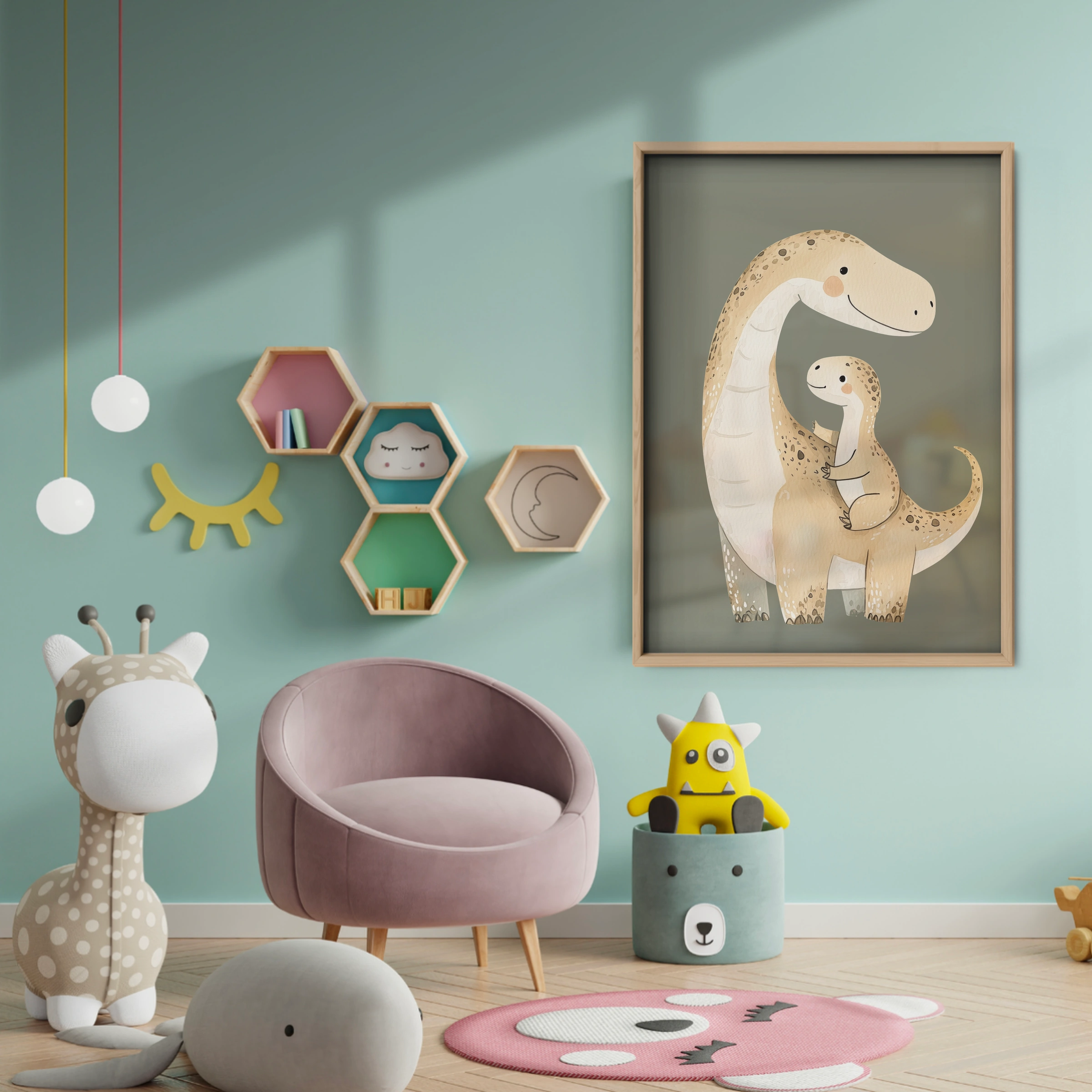 Dinosaur Friends Nursery Print - baby room wall decor print