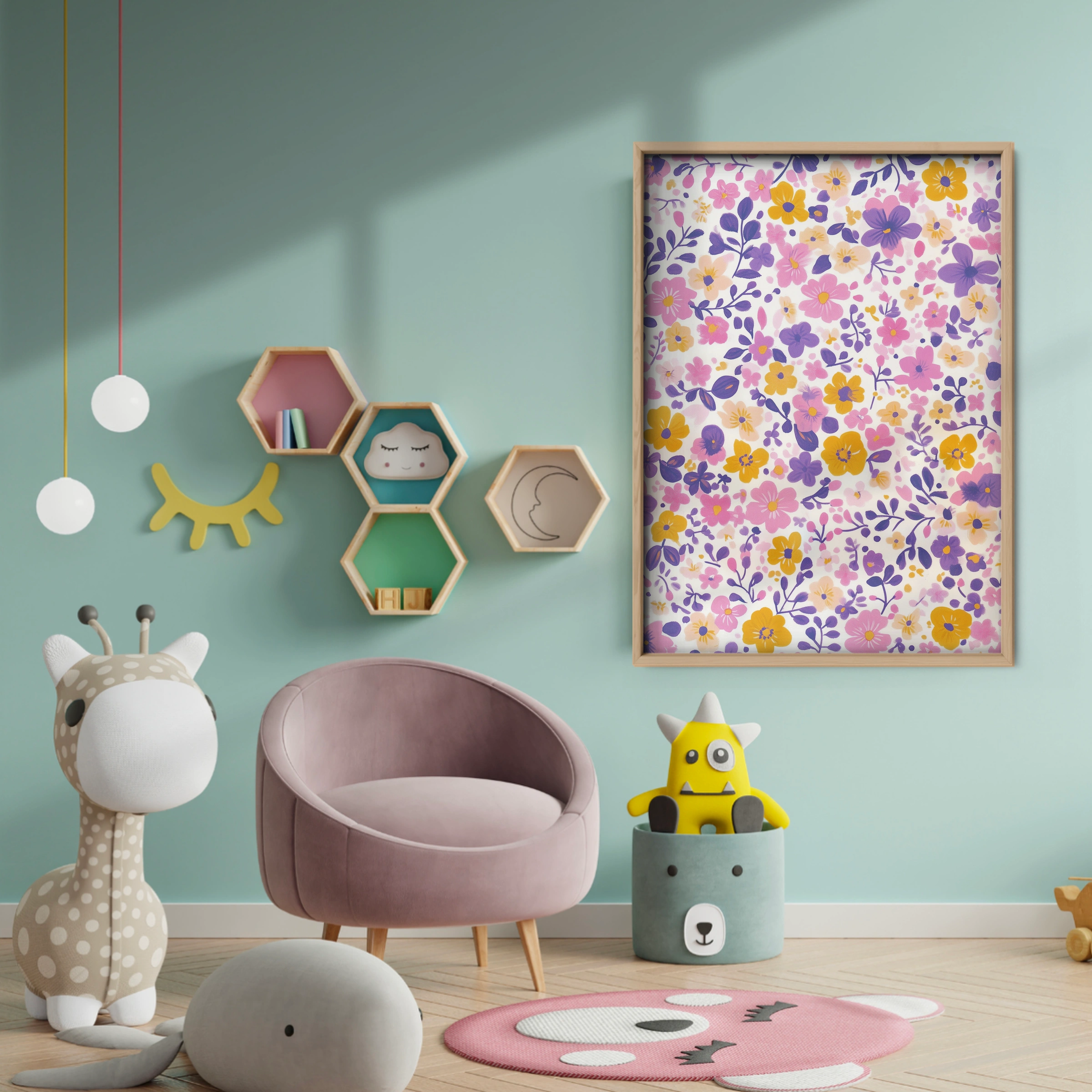 Ditsy Floral Nursery Print - baby room wall decor print