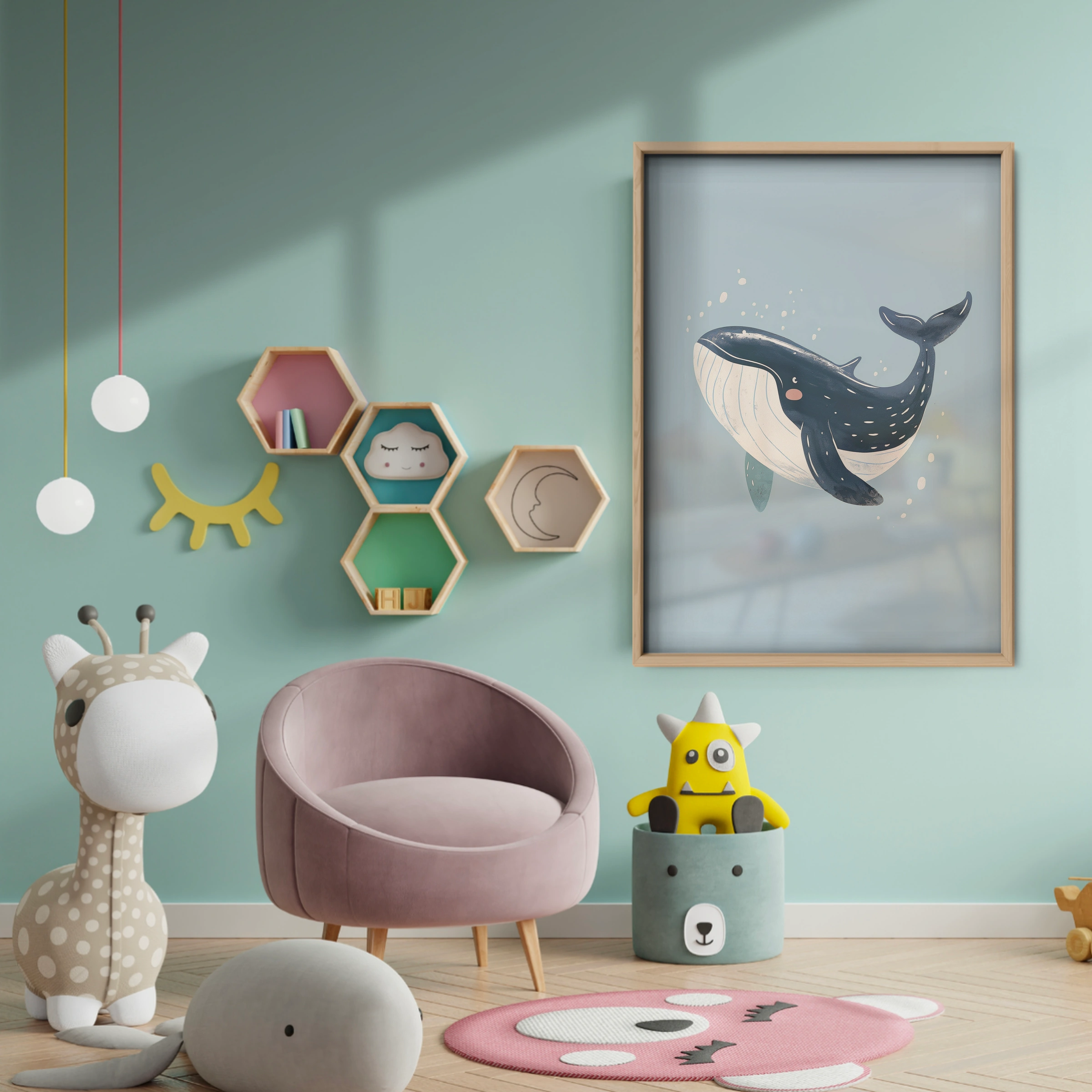 Diving Whale Nursery Print - baby room wall decor print