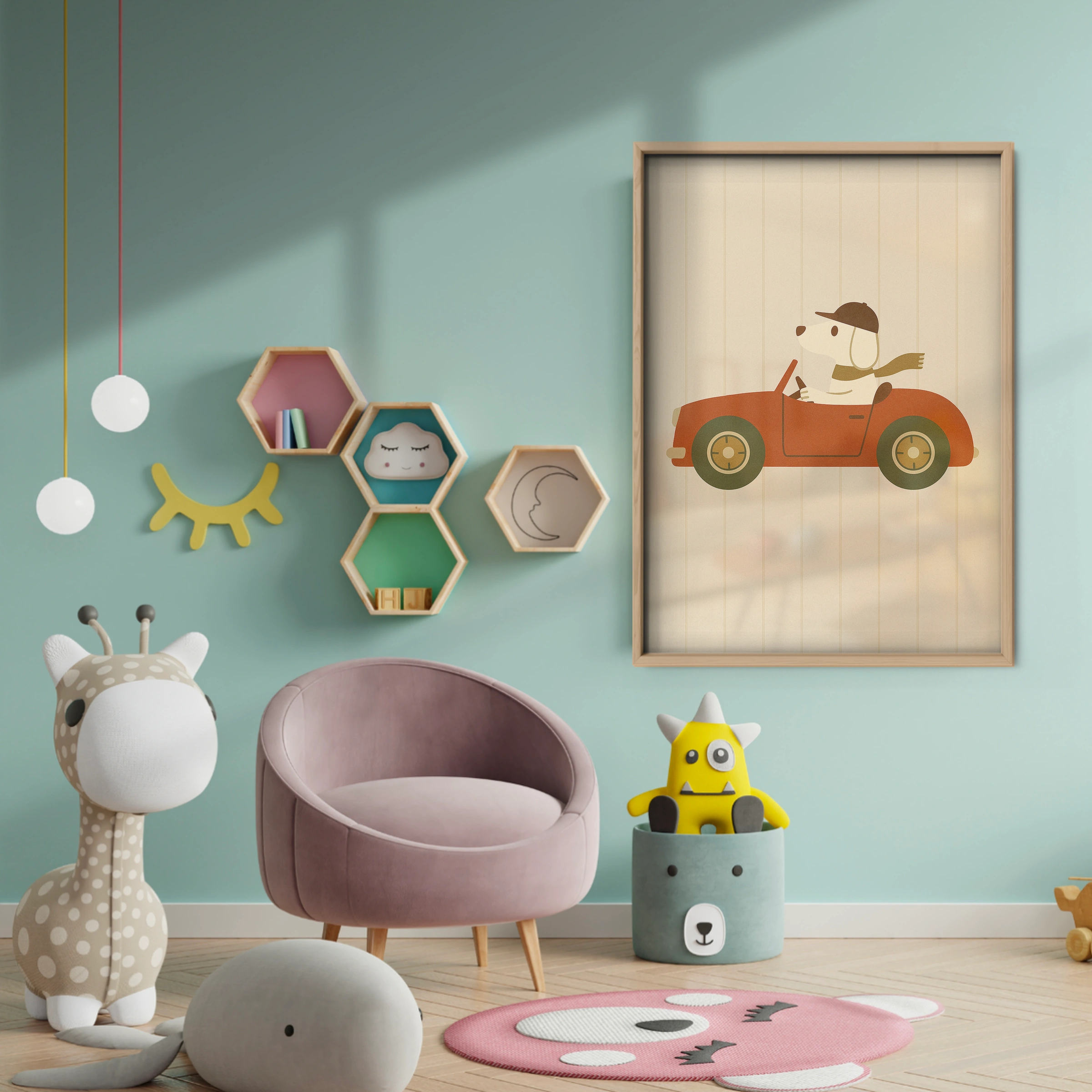 Dog Driving a Car Nursery Print - baby room wall decor print