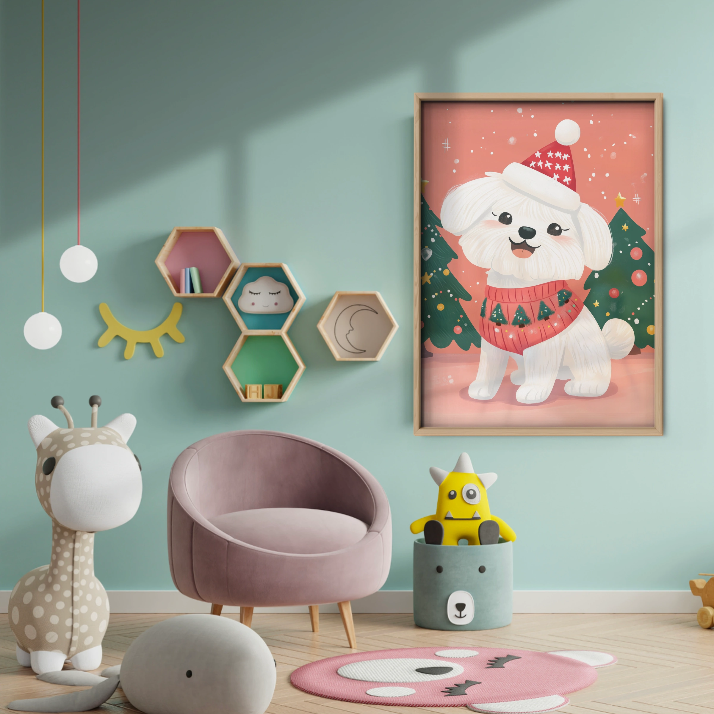 Dog in a Sweater Christmas Print - baby room wall decor print