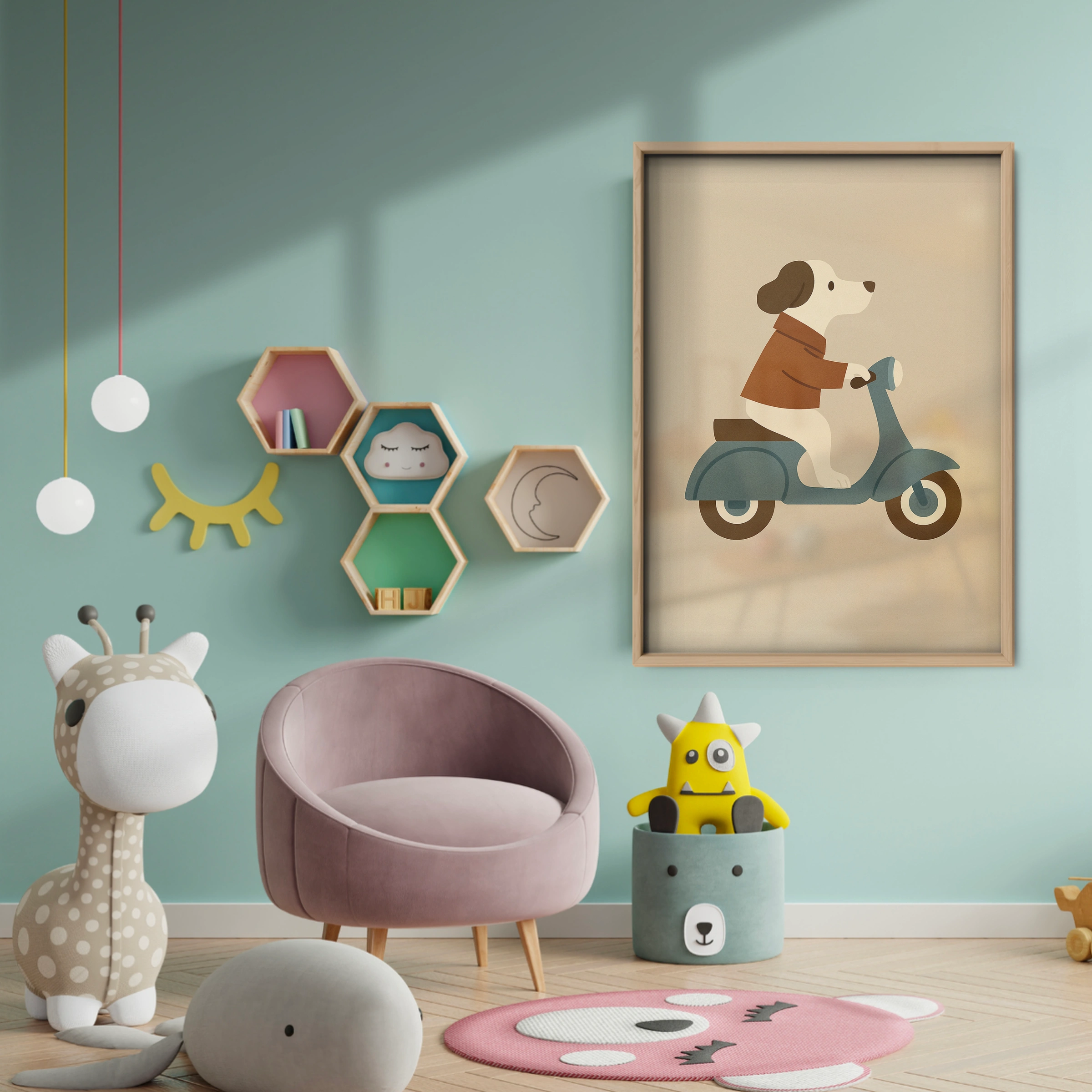 Dog on a Scooter Nursery Print - baby room wall decor print