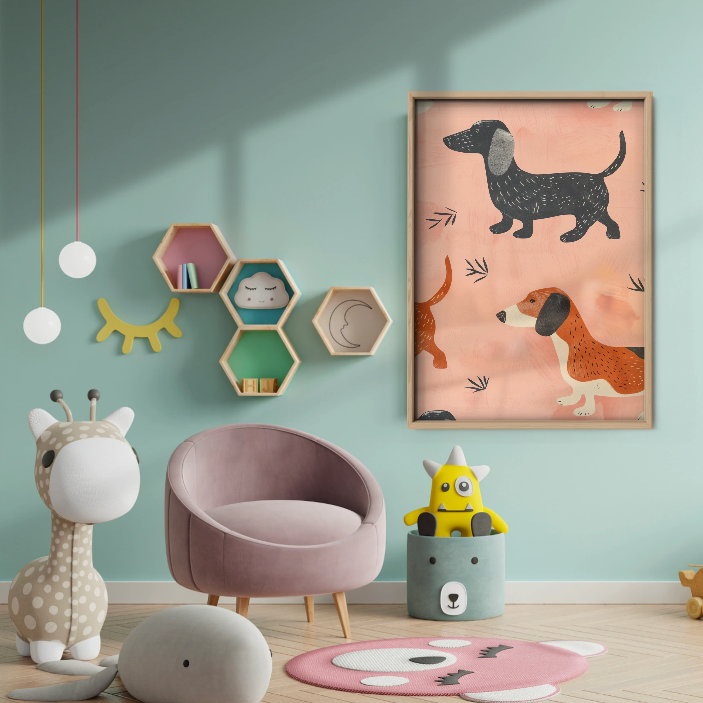 Dogs Pattern Nursery Print - baby room wall decor print