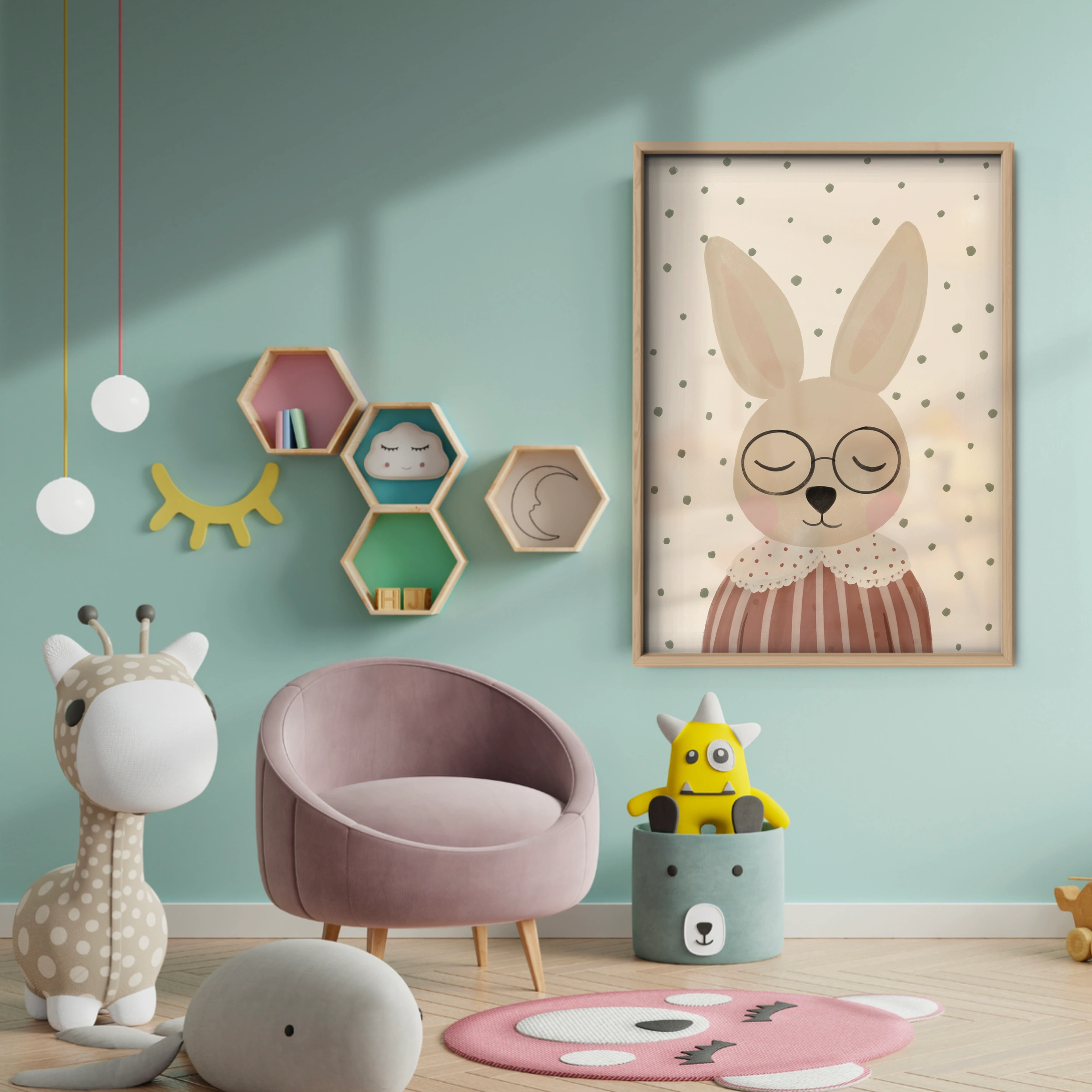 Dreaming Bunny Nursery Print - baby room wall decor print