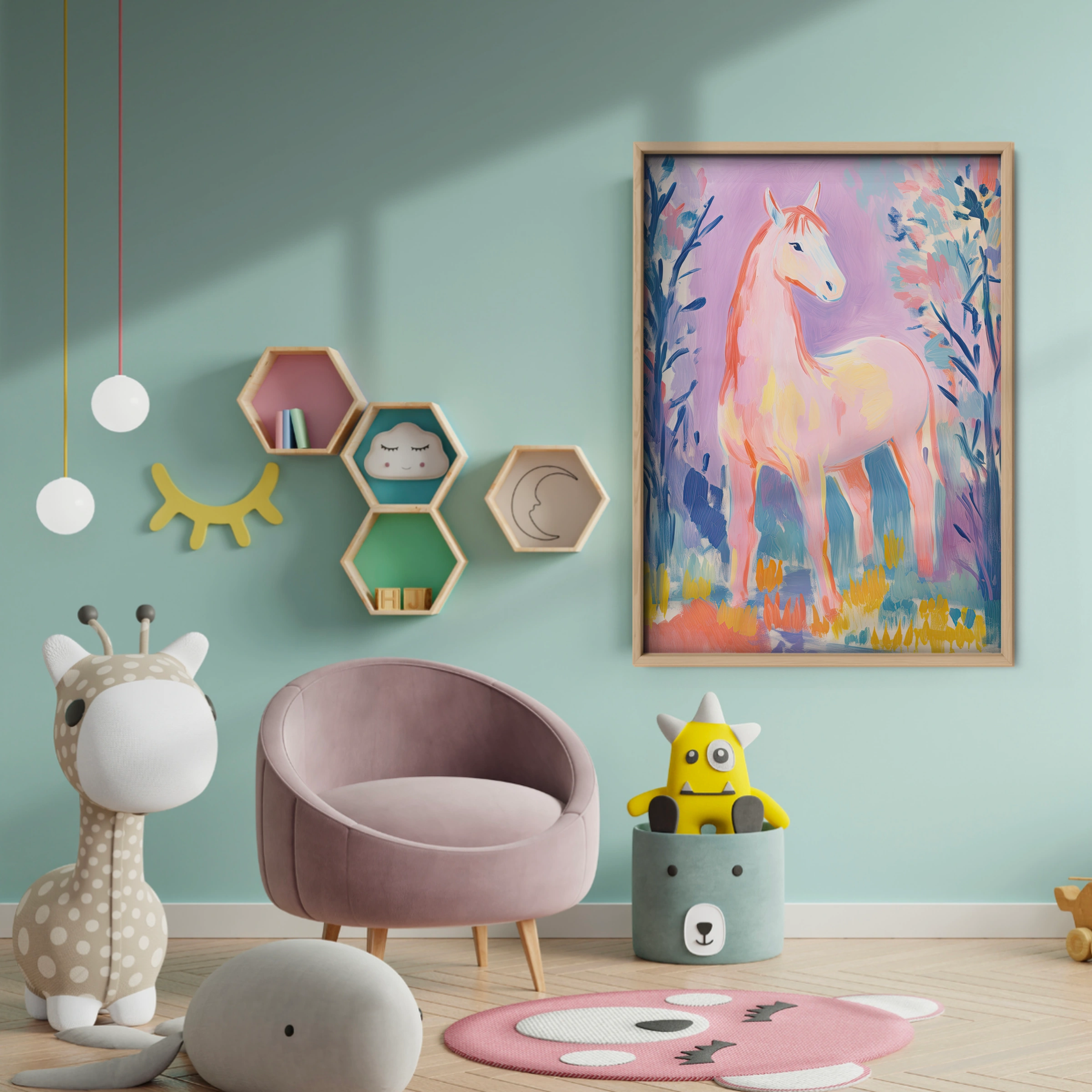 Dreamy Pink Horse Nursery Print - baby room wall decor print