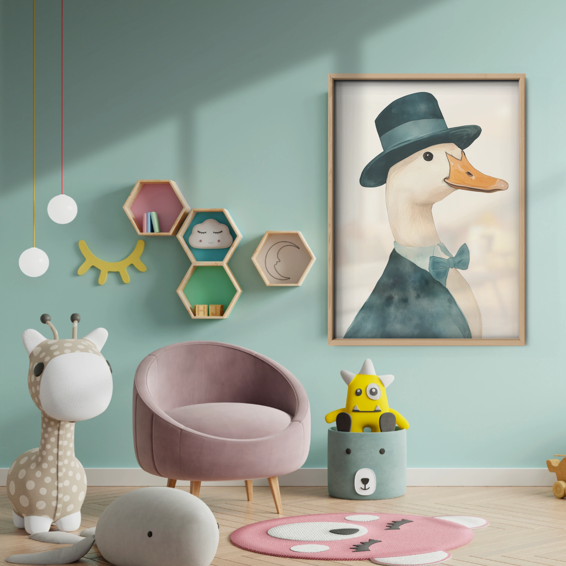Duck in a Hat and Coat Nursery Print - baby room wall decor print