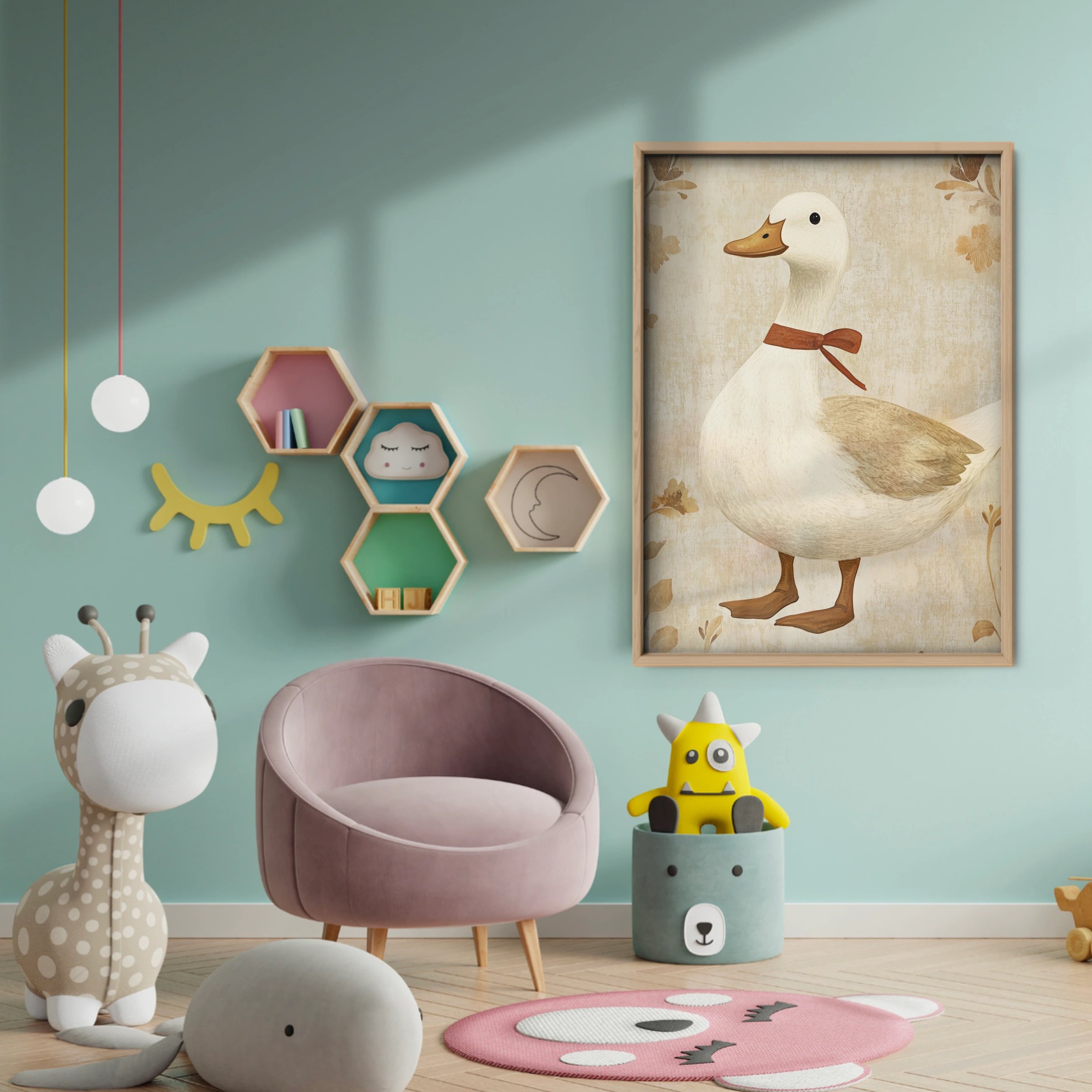 Duck with a Bow Nursery Print - baby room wall decor print