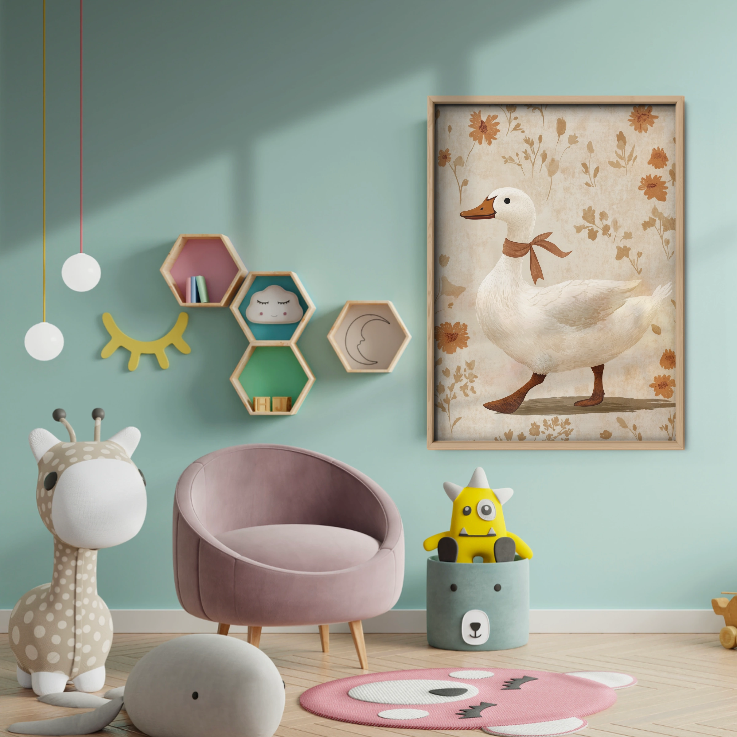 Duck with a Scarf Nursery Print - baby room wall decor print