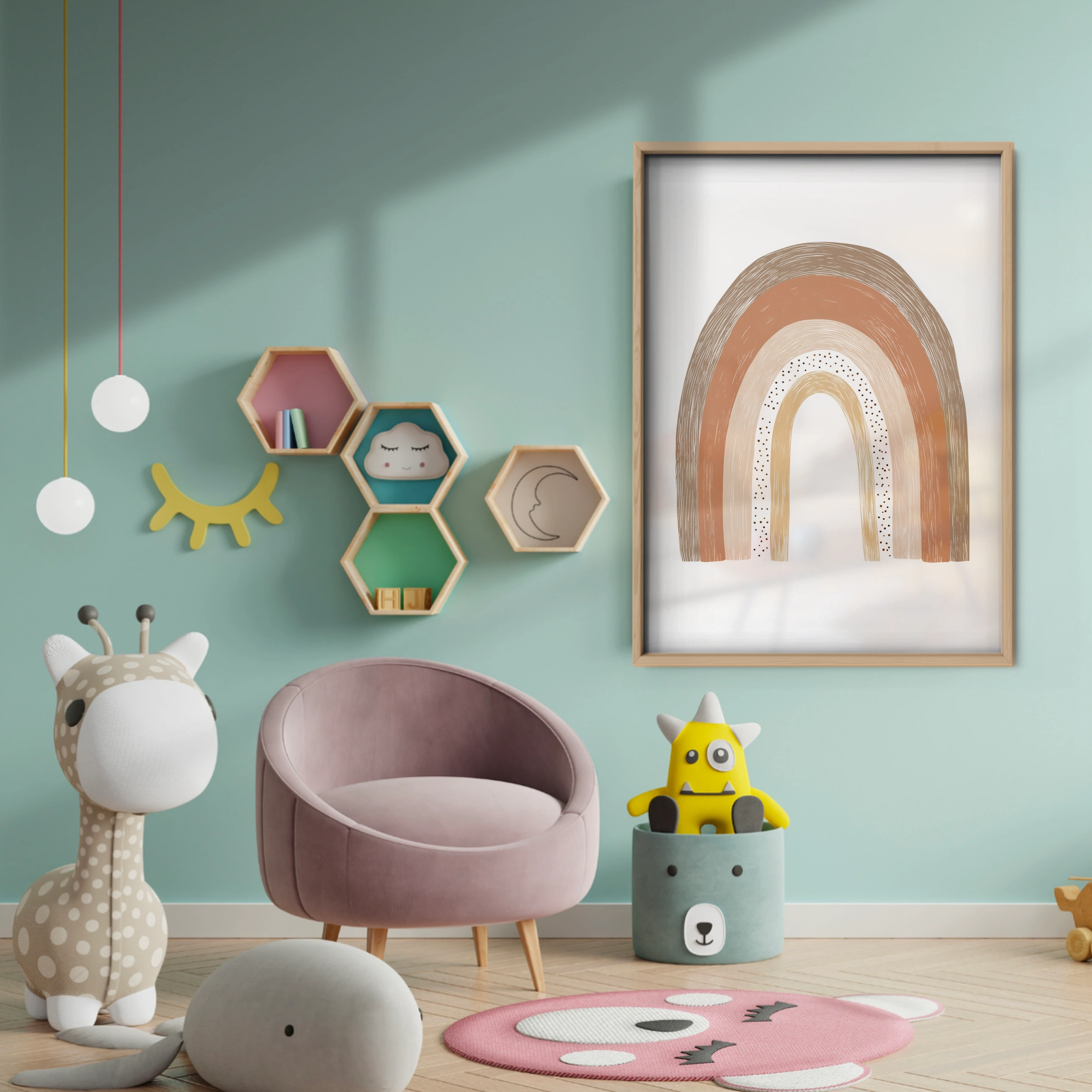Earthy Rainbow Nursery Print - baby room wall decor print