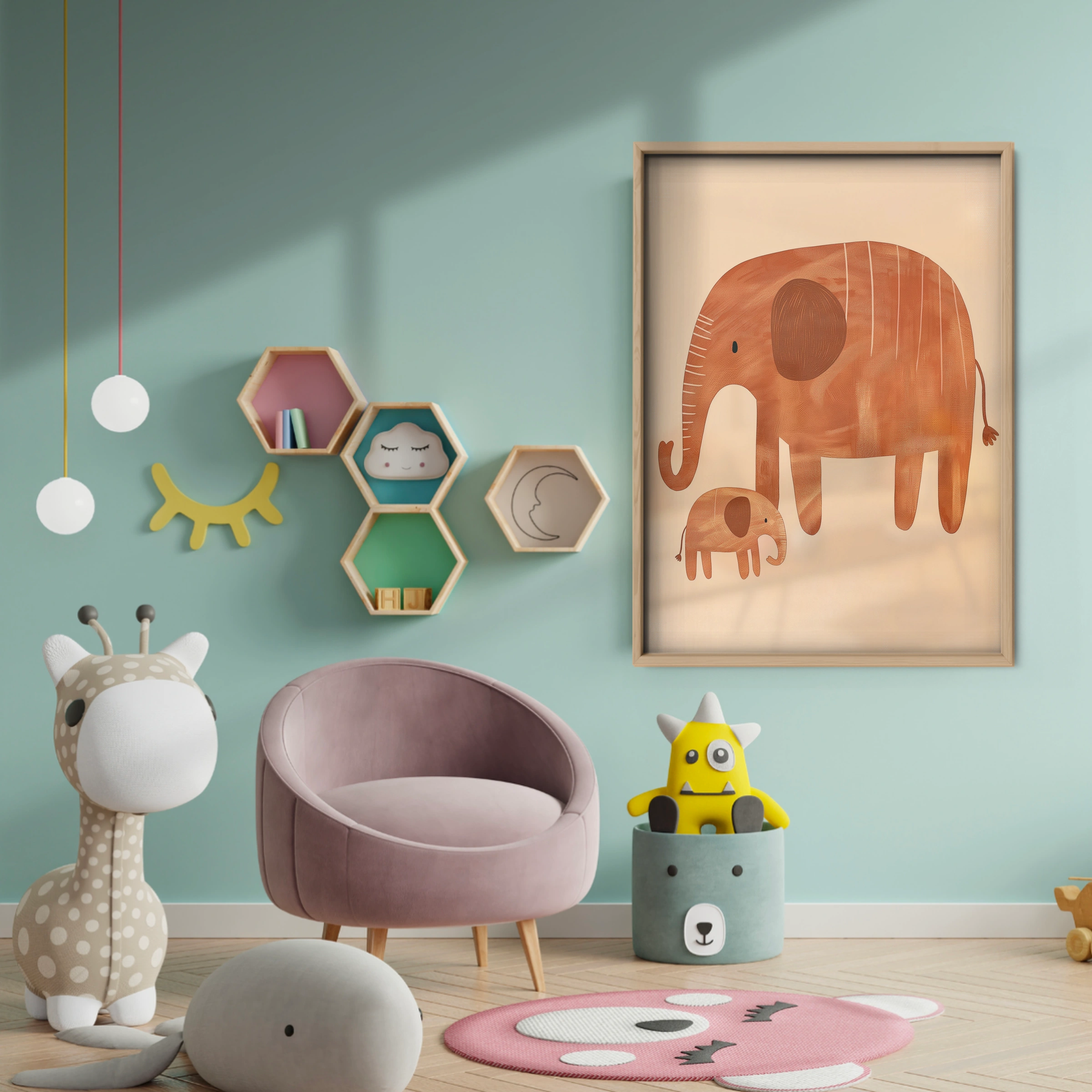 Elephant and Baby Nursery Print - baby room wall decor print