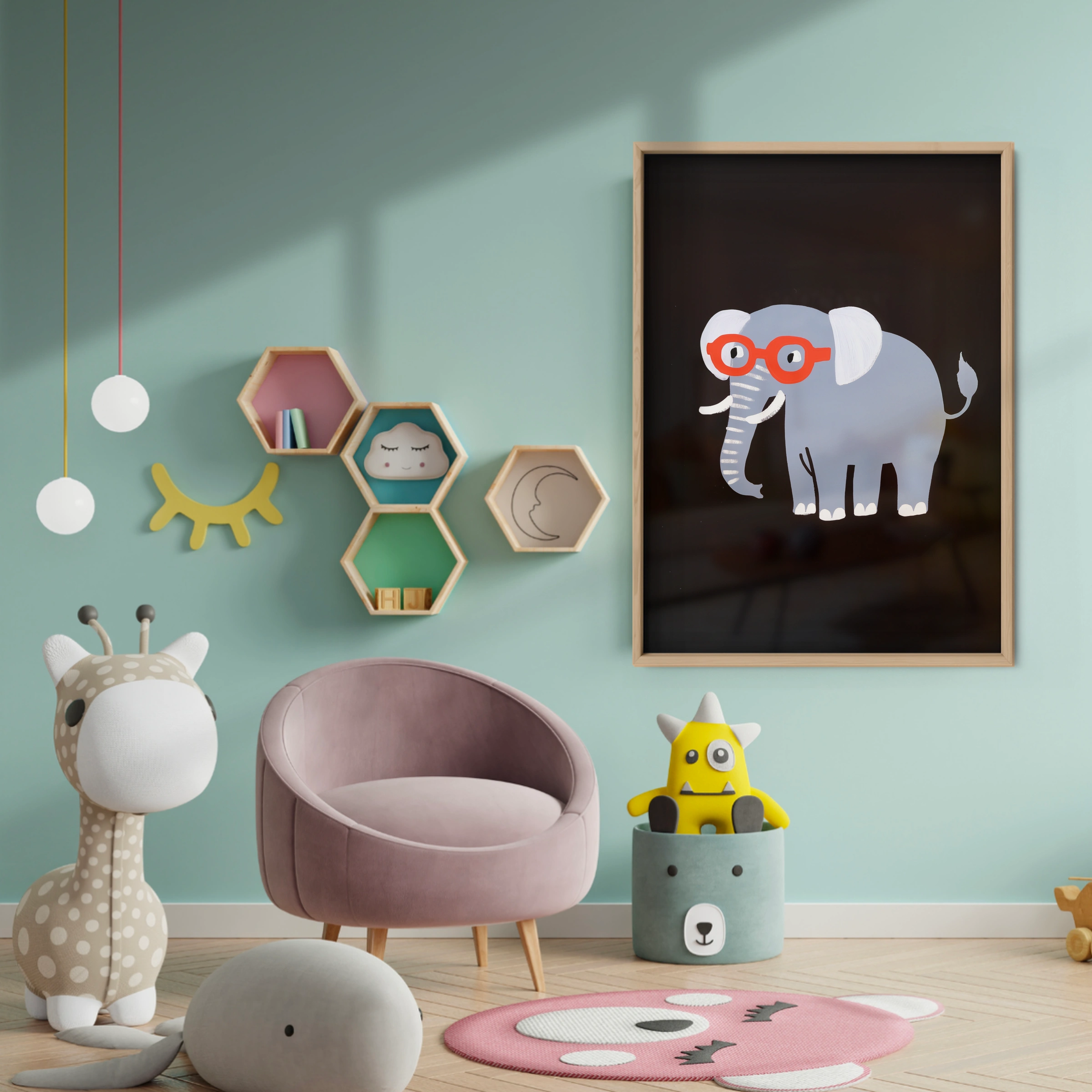 Elephant in Glasses Nursery Print - baby room wall decor print