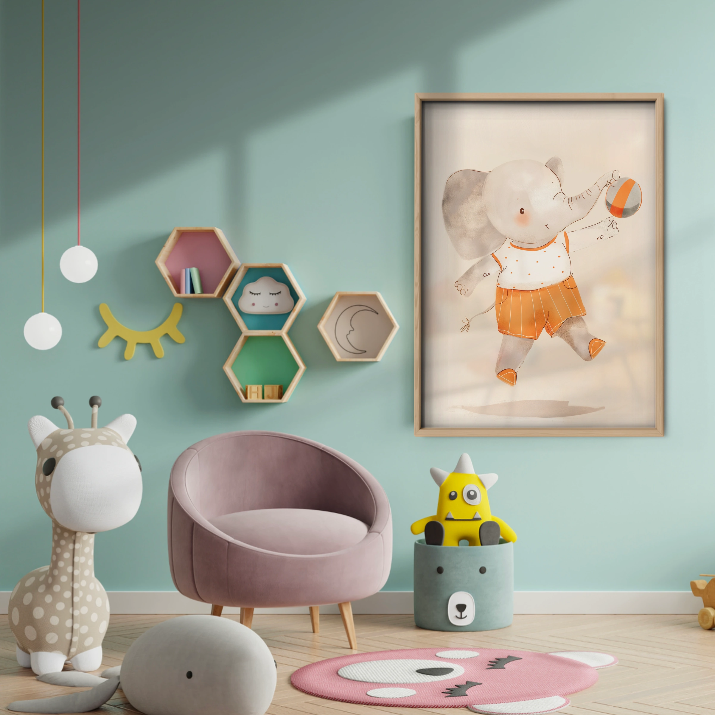 Elephant with a Ball Nursery Print - baby room wall decor print