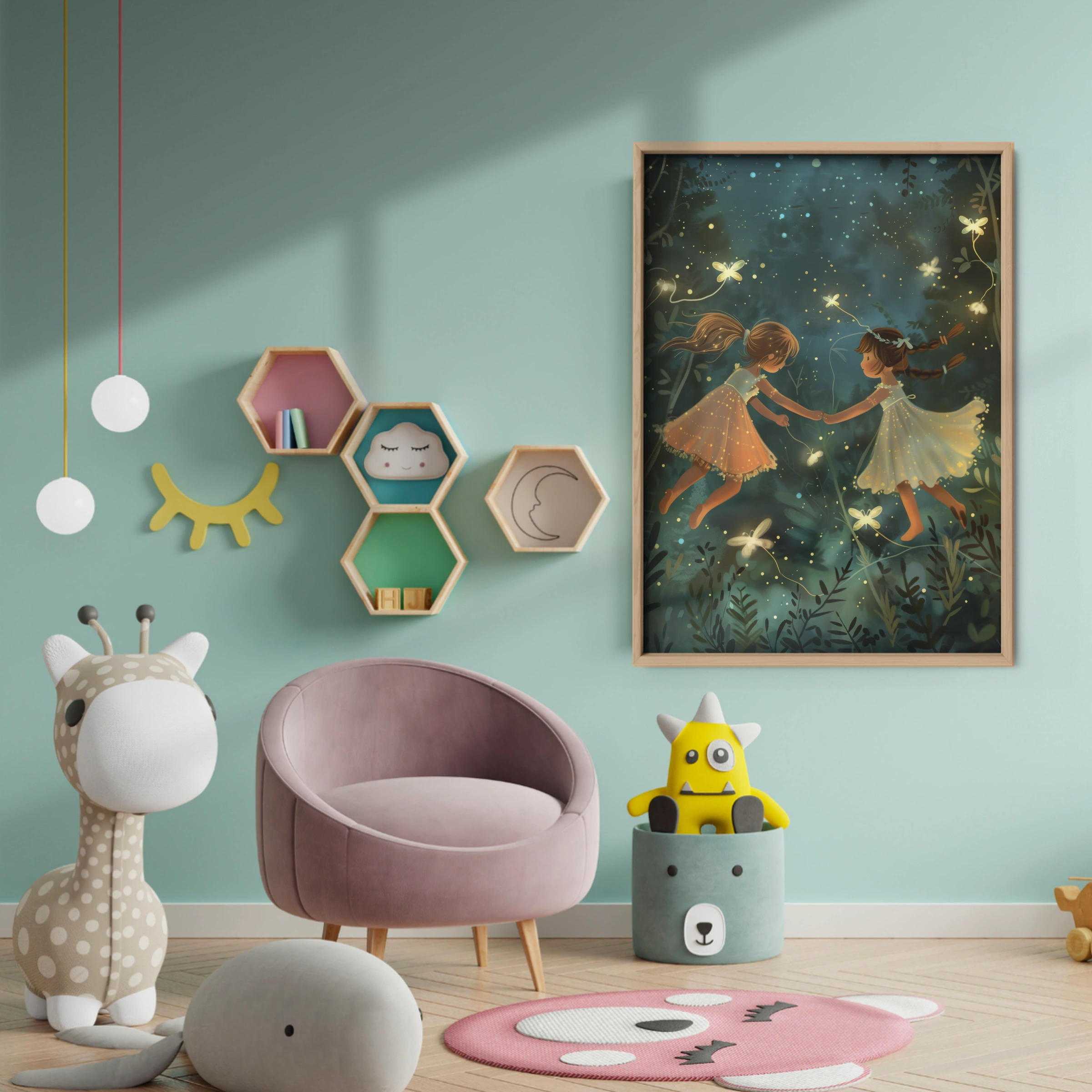 Fairies in the Forest Nursery Print - baby room wall decor print