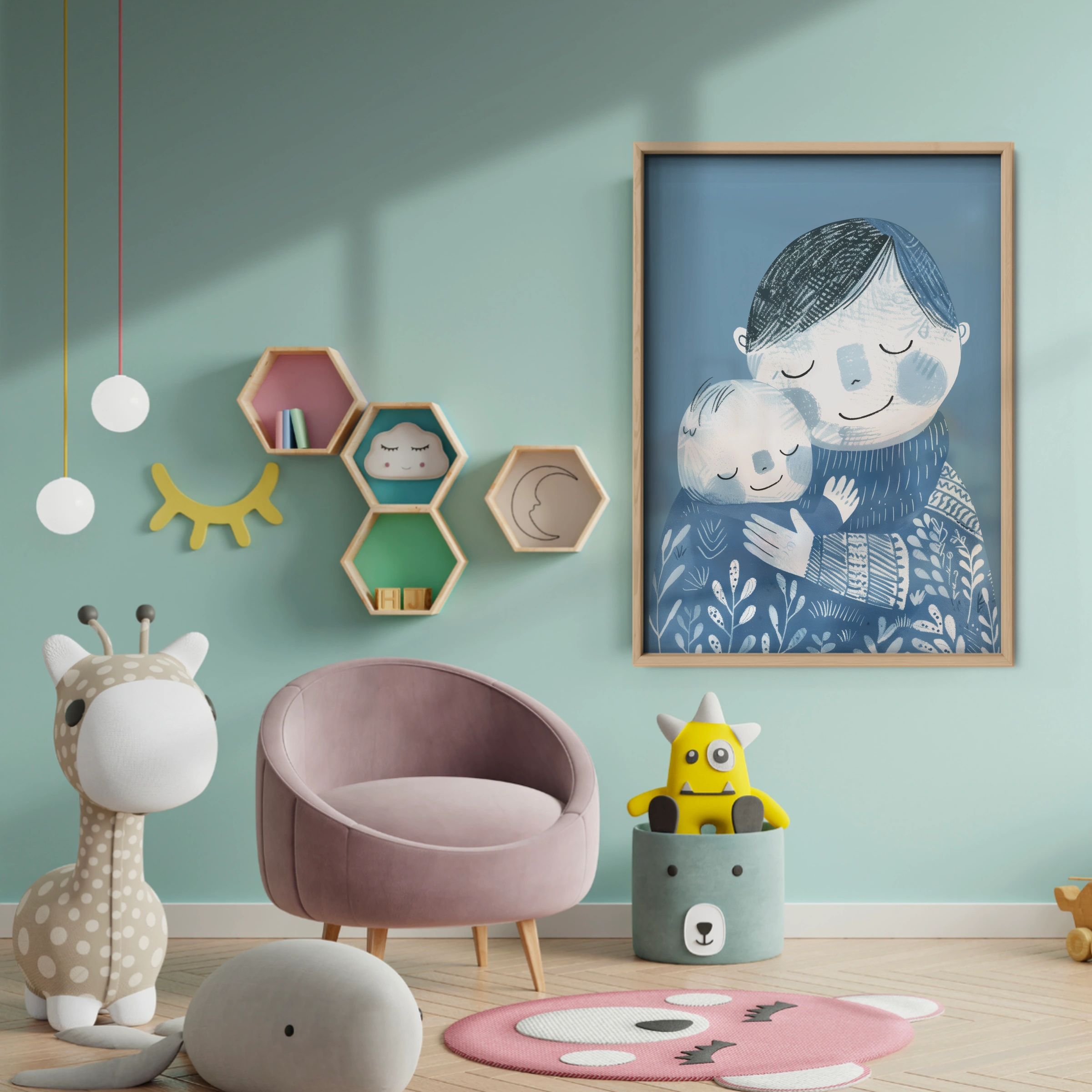 Father and Son Hug Nursery Print - baby room wall decor print