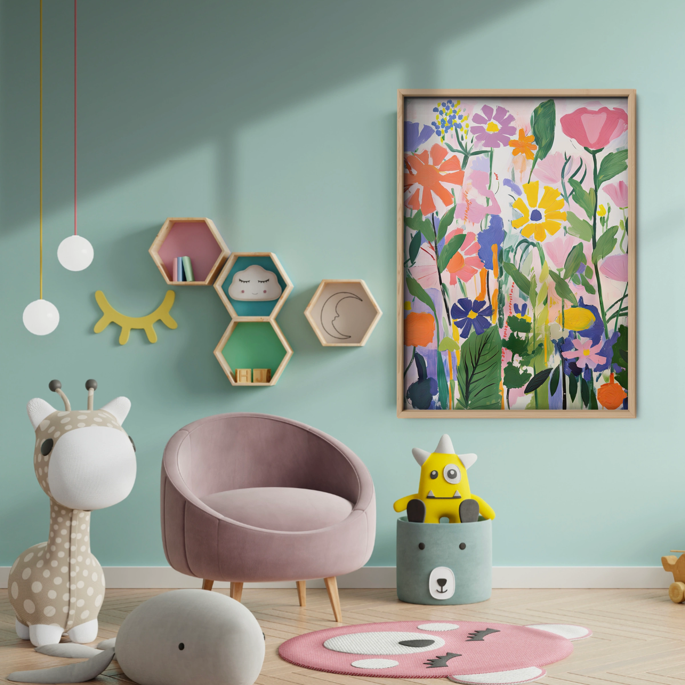 Field of Flowers Nursery Print - baby room wall decor print