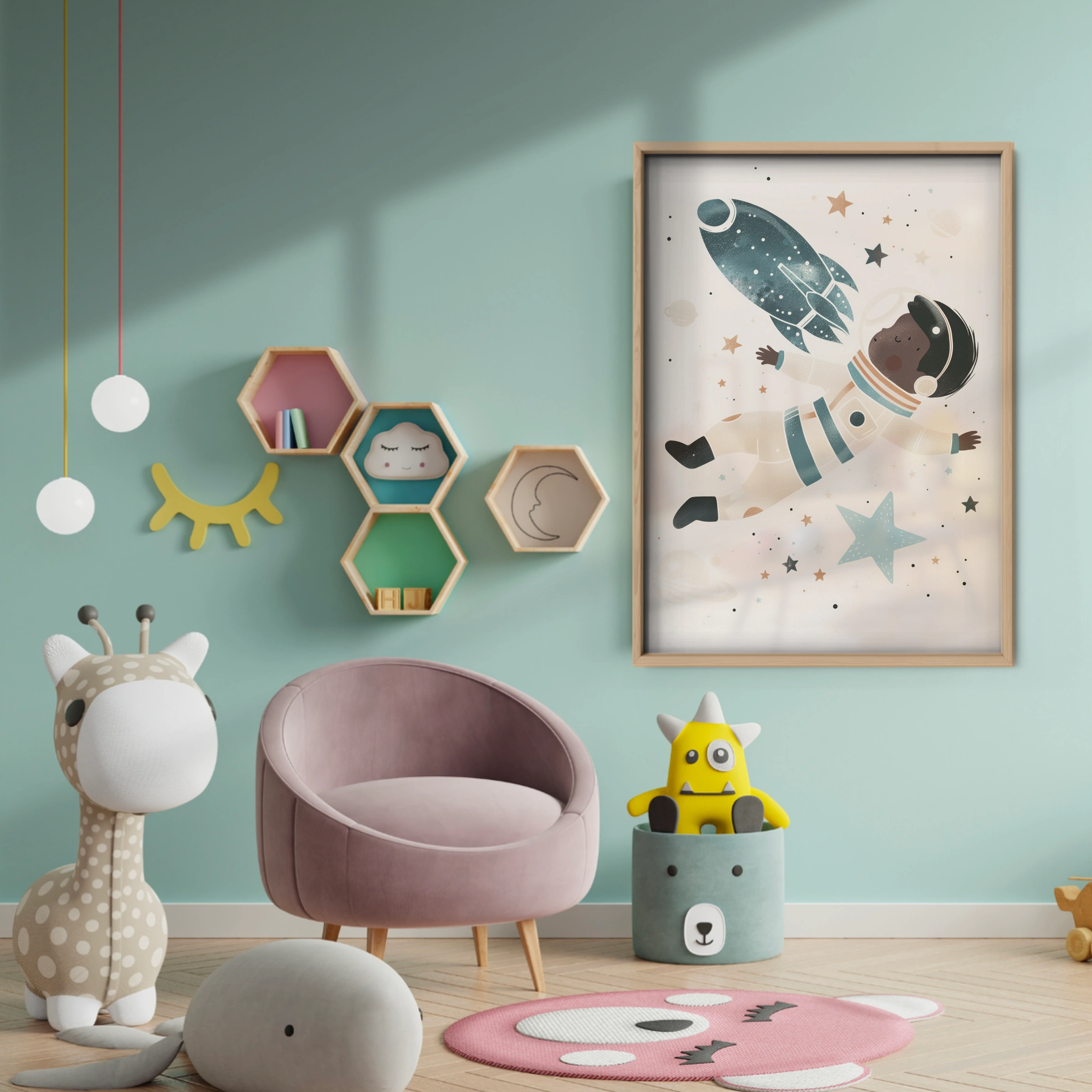 Floating Astronaut Nursery Print - baby room wall decor print