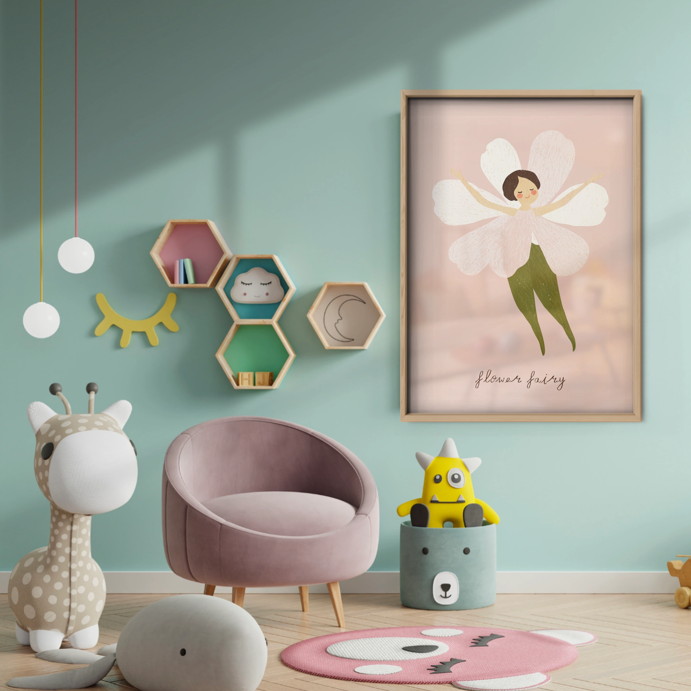 Flower Fairy Nursery Print - baby room wall decor print