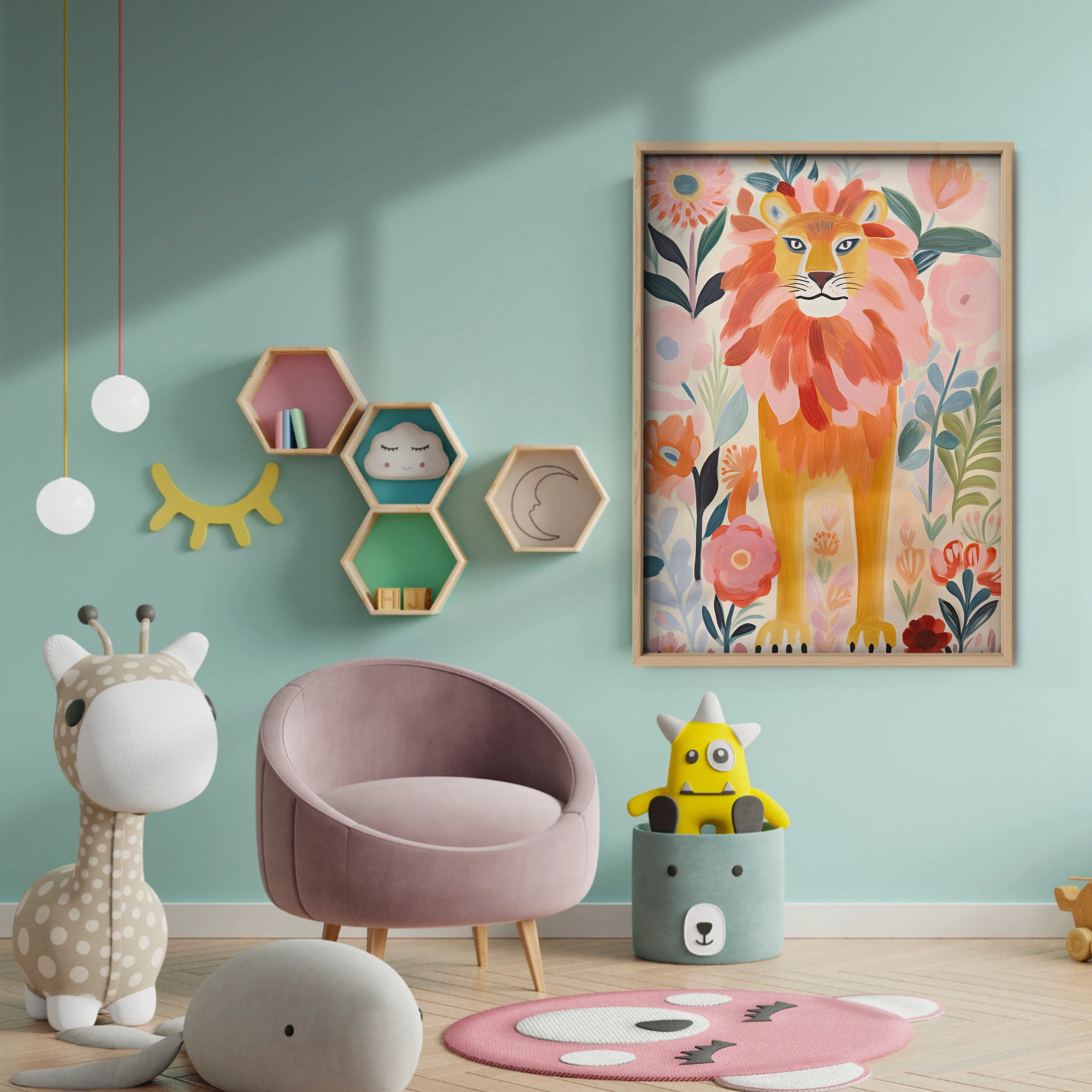 Flower Lion Nursery Print - baby room wall decor print