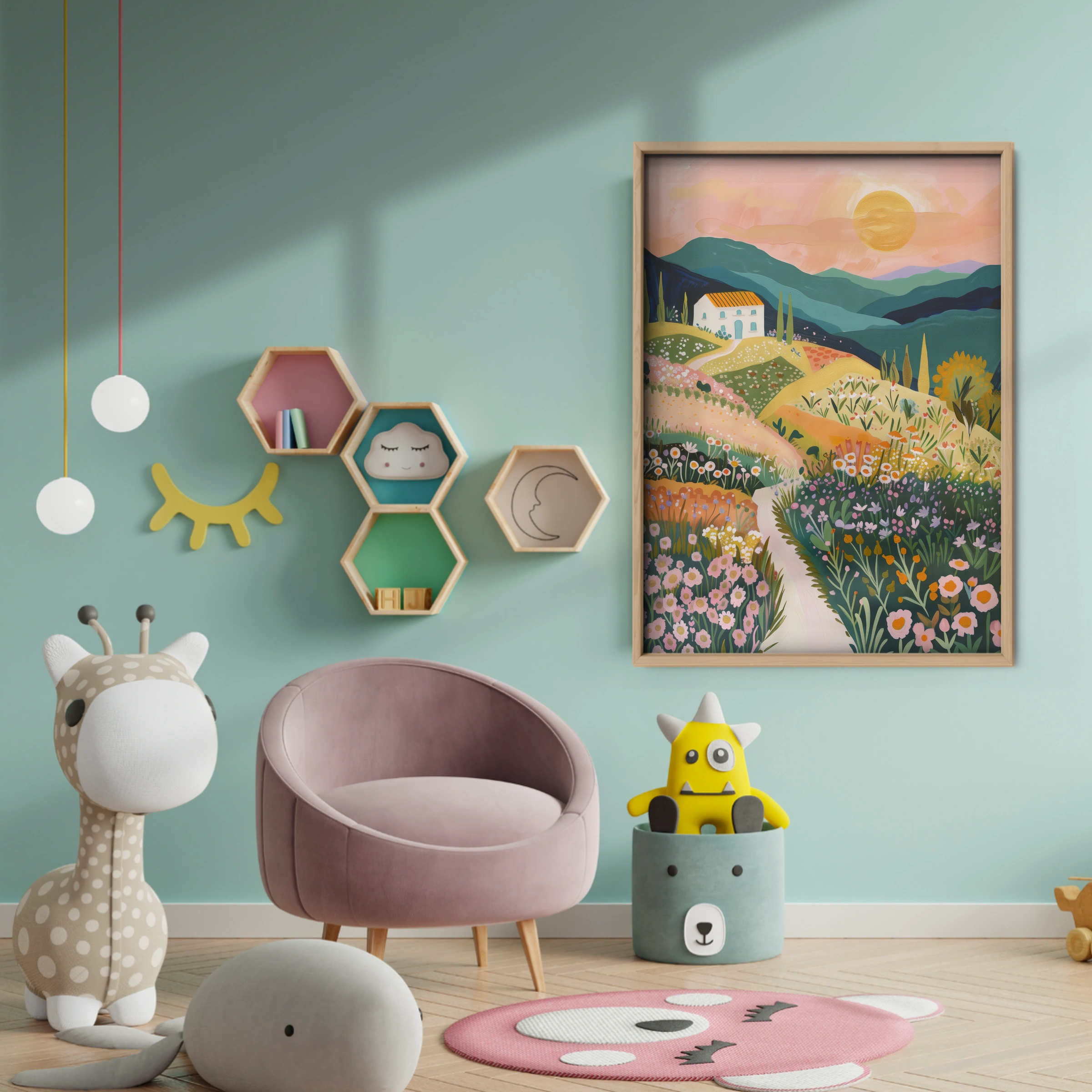 Flower Valley Nursery Print - baby room wall decor print