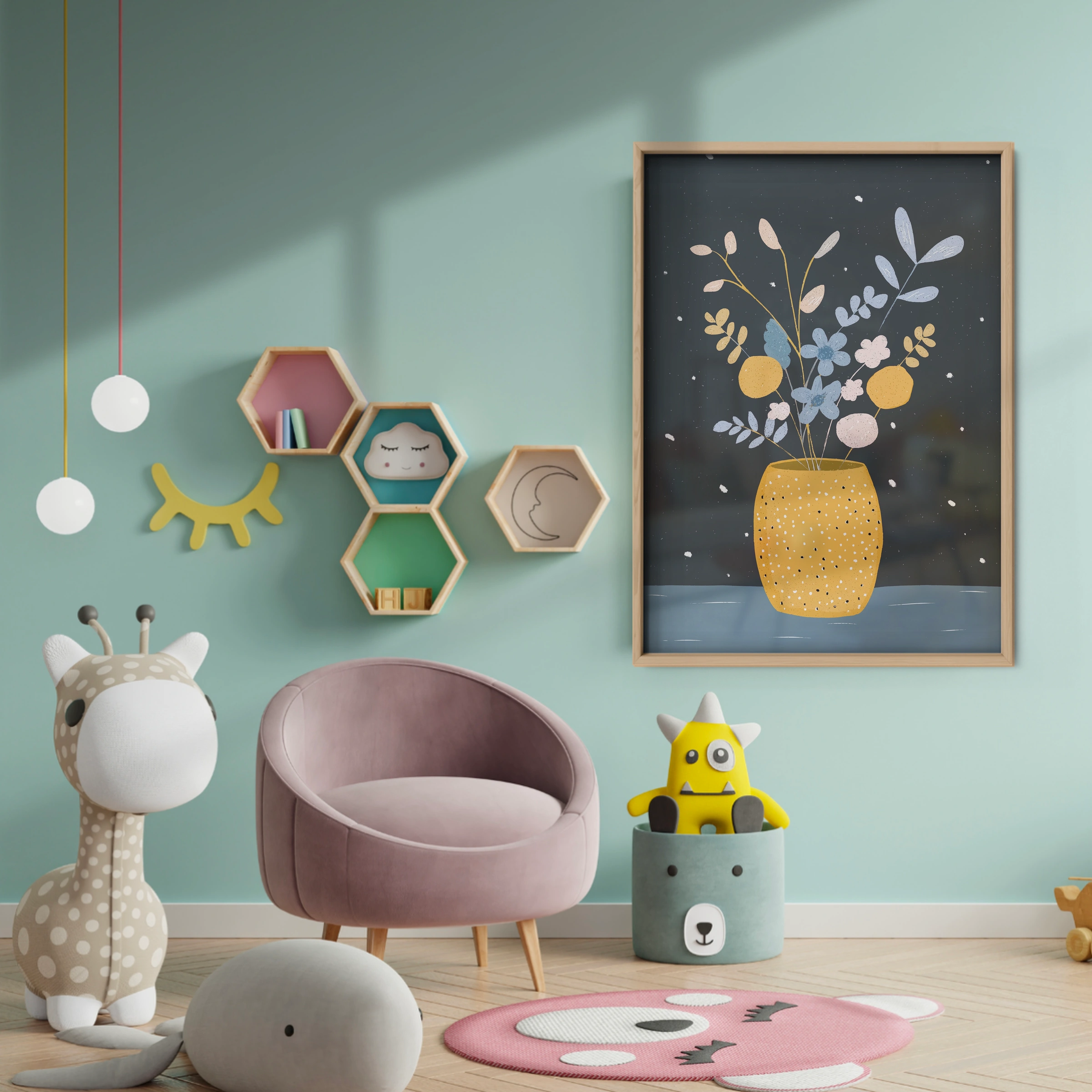 Flowers in a Vase Nursery Print - baby room wall decor print