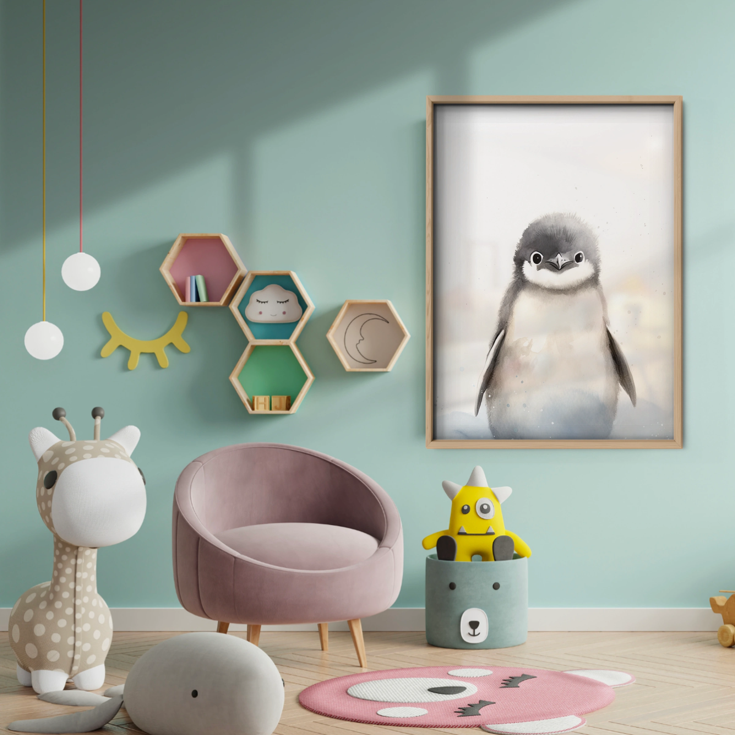 Fluffy Baby Penguin Nursery Print - baby room wall decor print