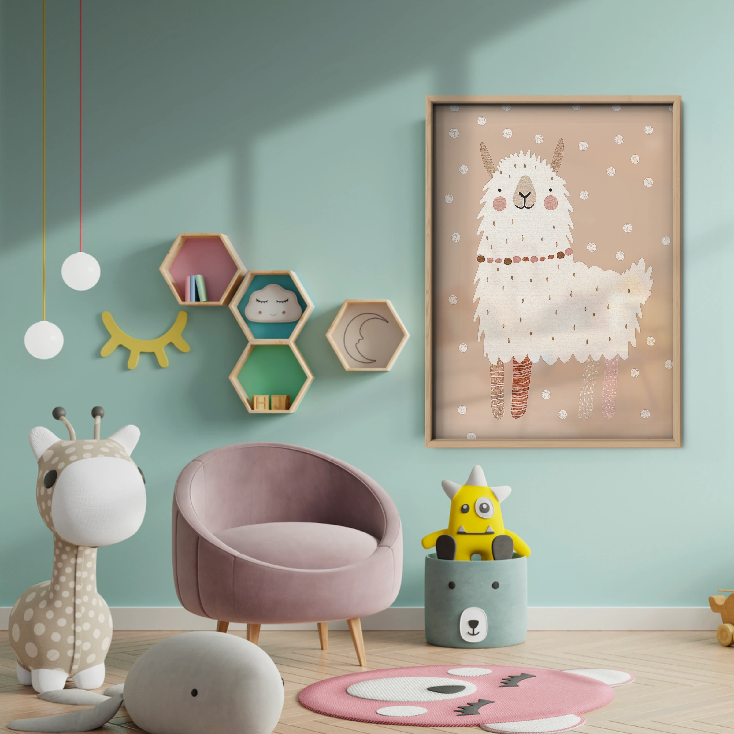 Fluffy Llama Nursery Print - baby room wall decor print
