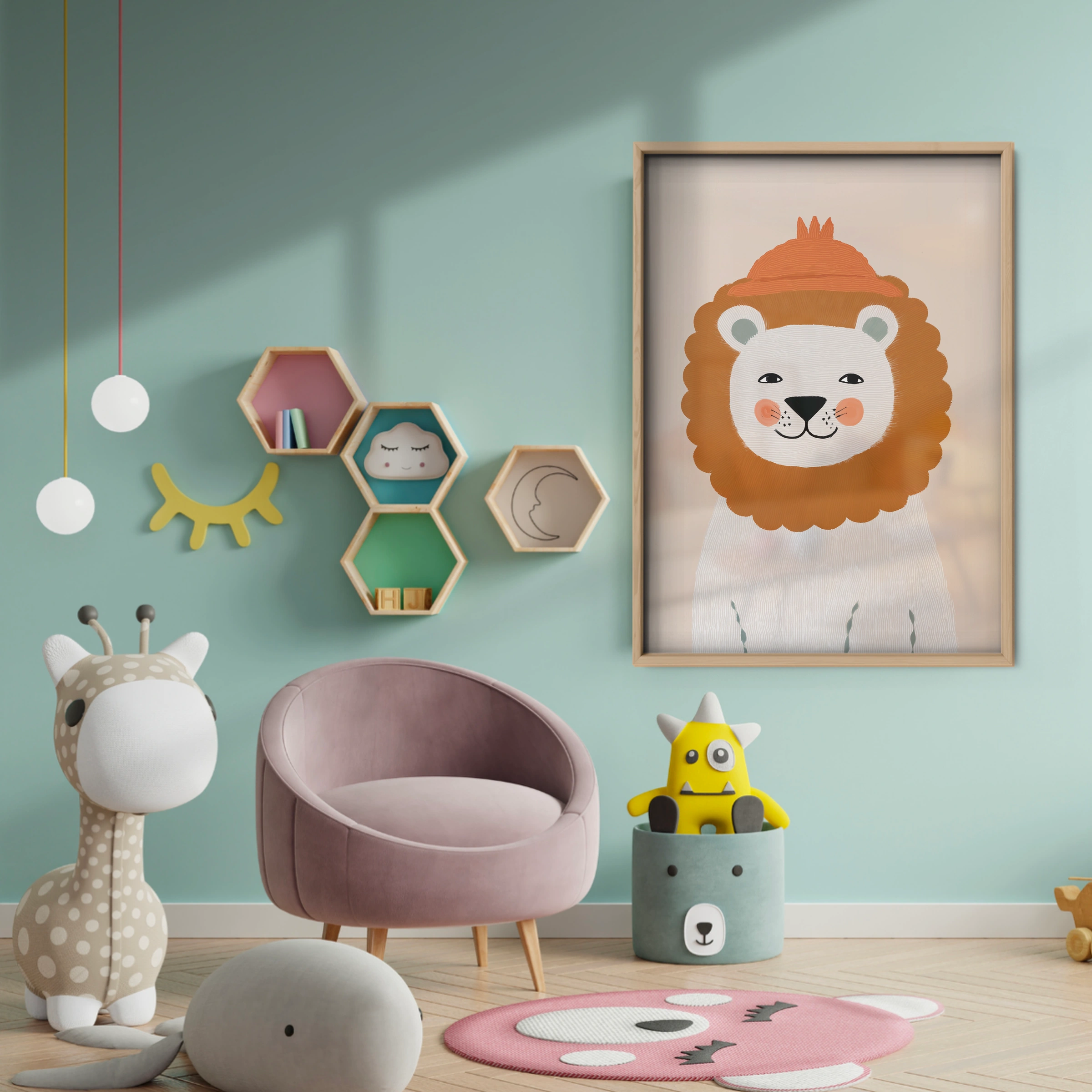 Fluffy Mane Lion Nursery Print - baby room wall decor print