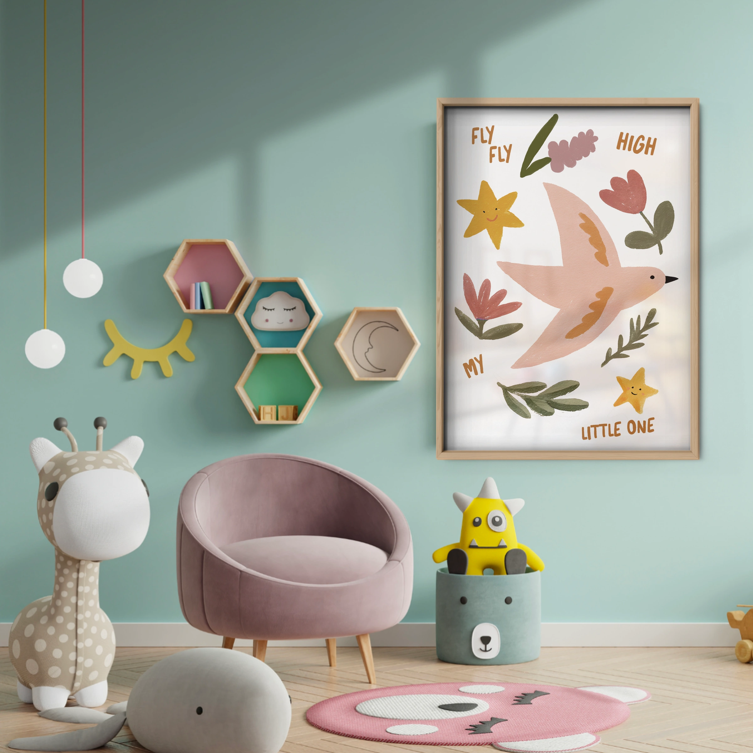 Fly Fly High Nursery Print - baby room wall decor print