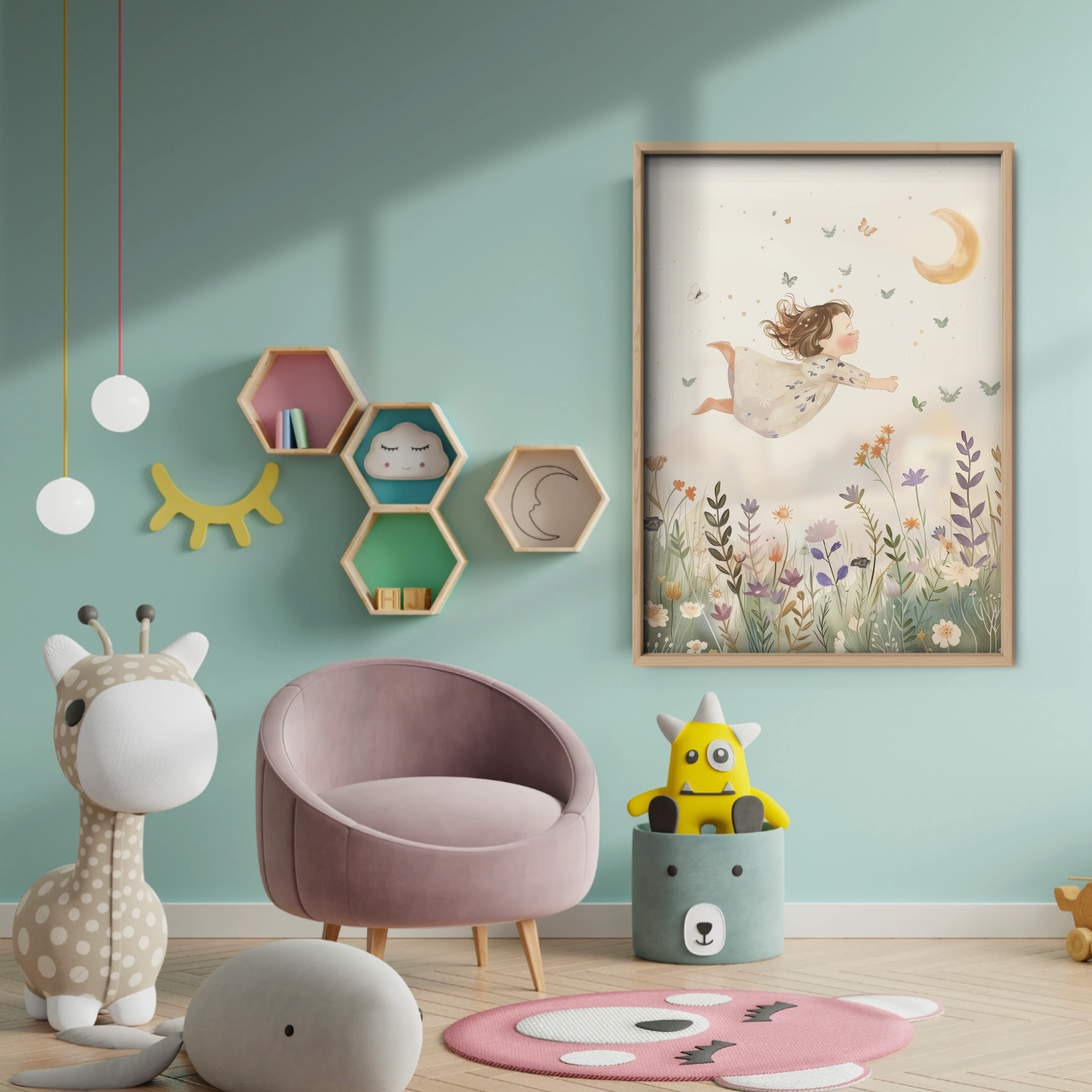 Flying Fairy Girl Nursery Print - baby room wall decor print