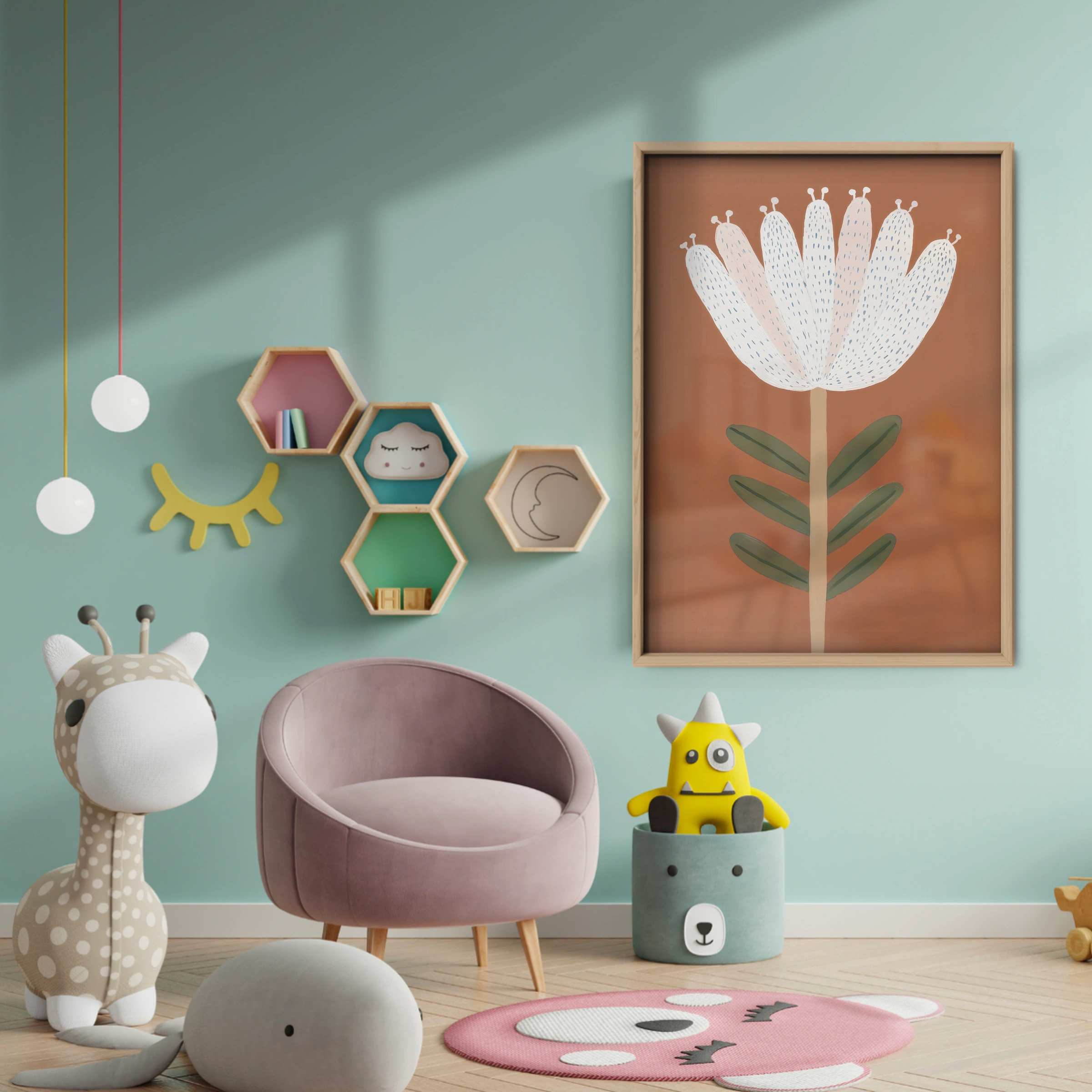Folk Flower Nursery Print - baby room wall decor print