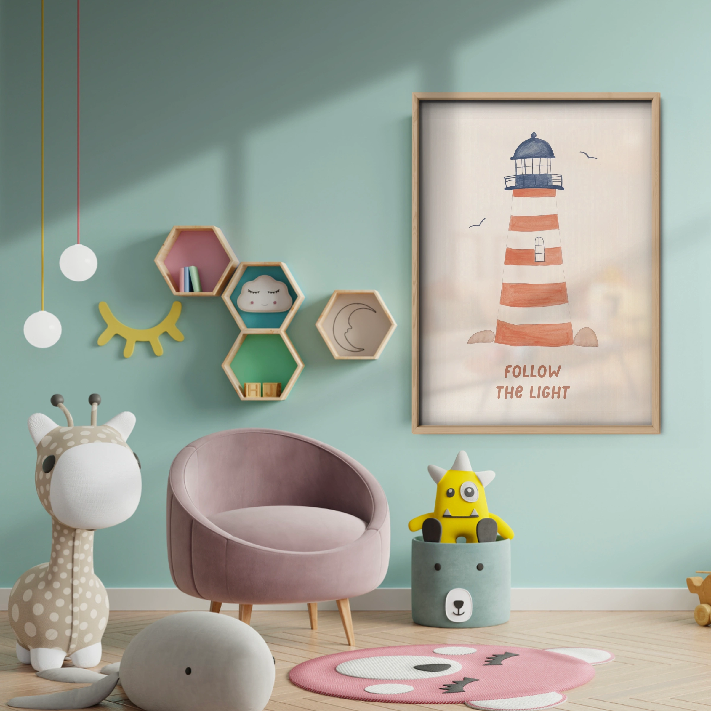 Follow The Light Lighthouse Nursery Print - baby room wall decor print