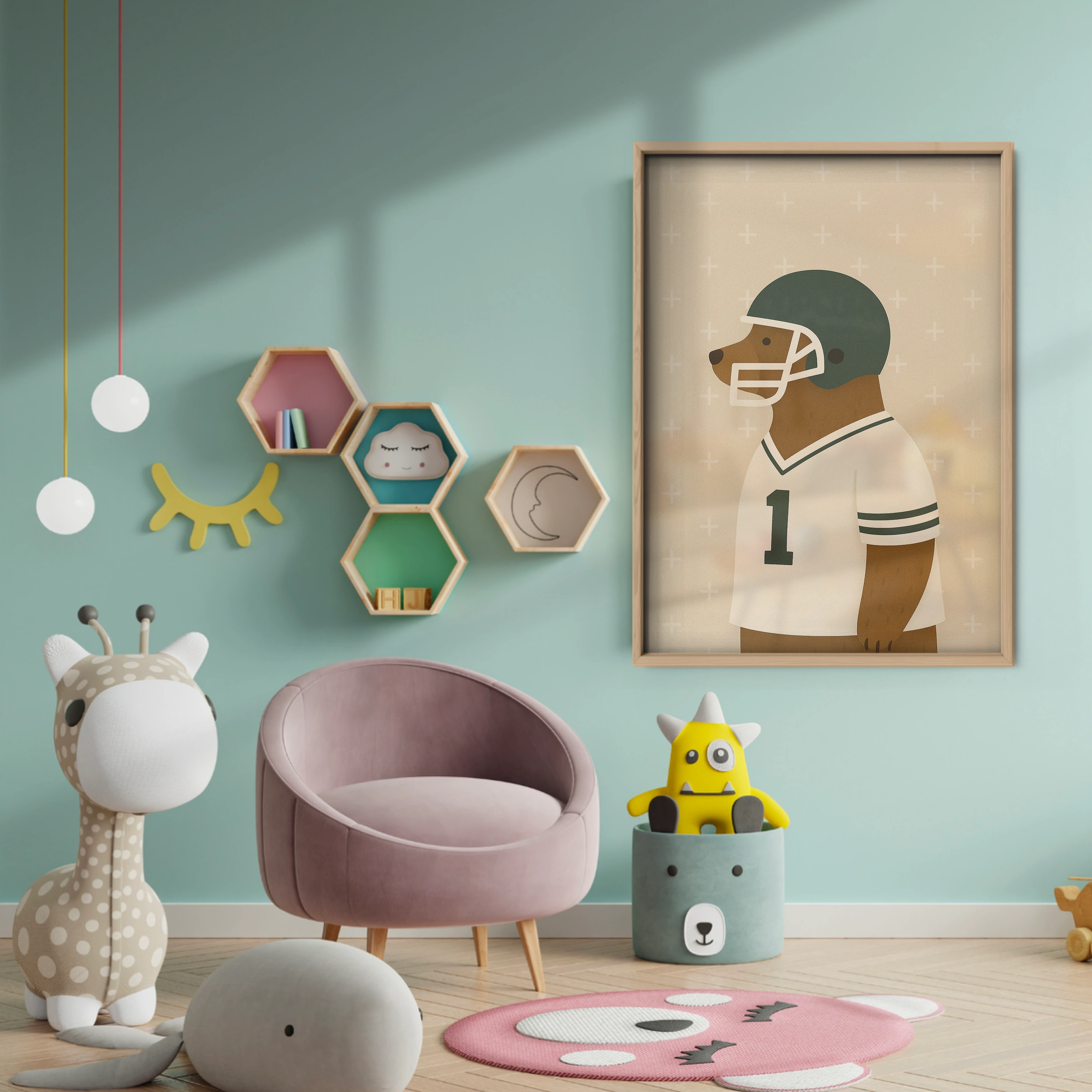 Football Dog Nursery Print - baby room wall decor print