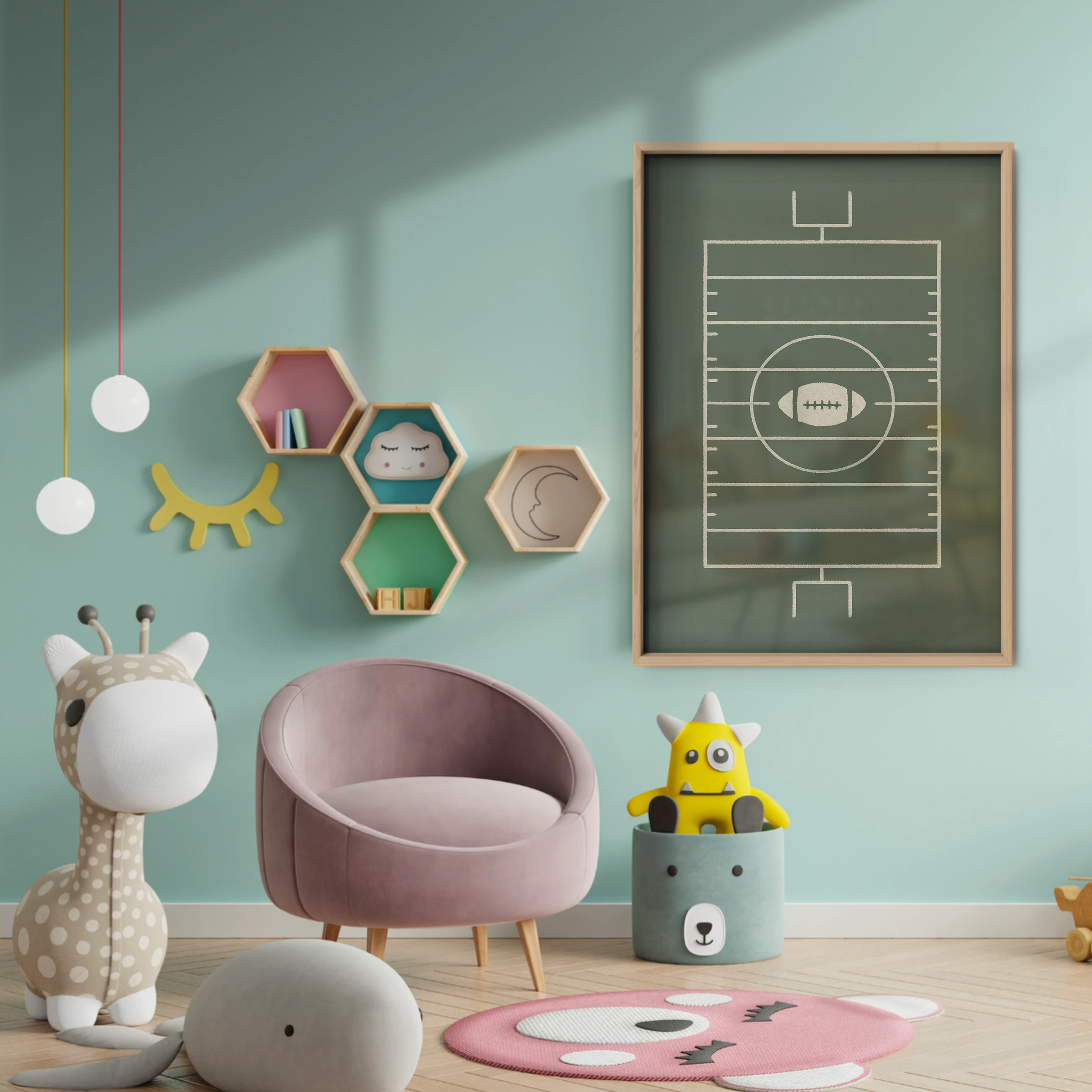 Football Field Nursery Print - baby room wall decor print