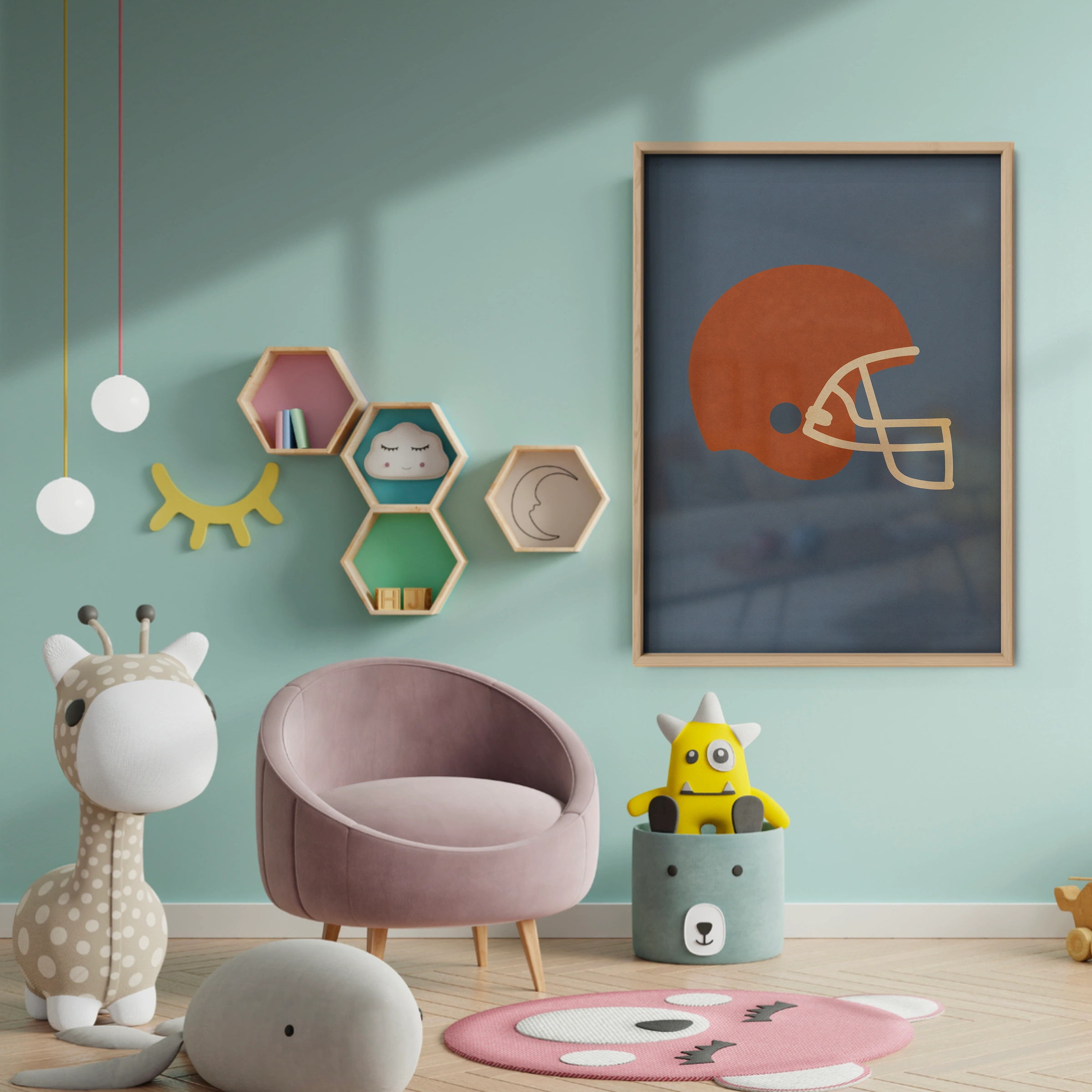 Football Helmet Nursery Print - baby room wall decor print