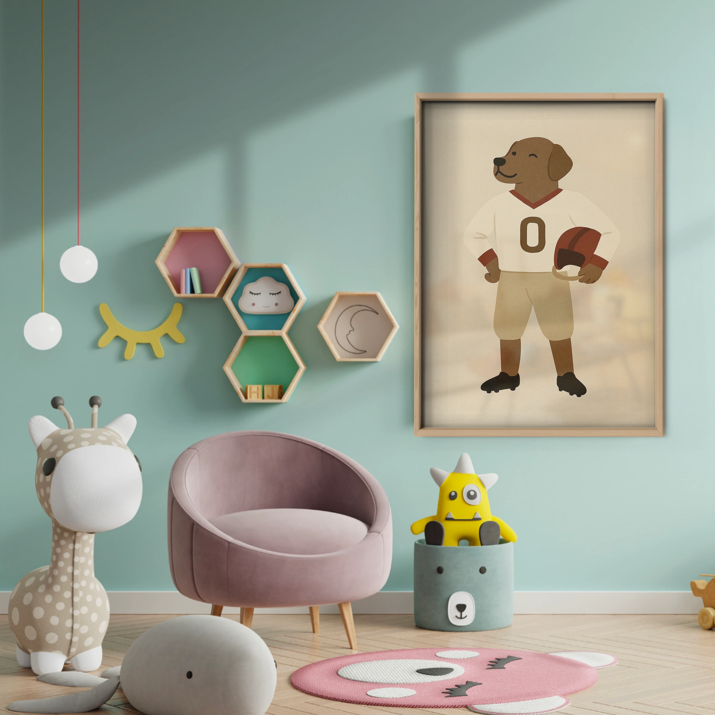 Football Player Dog Nursery Print - baby room wall decor print