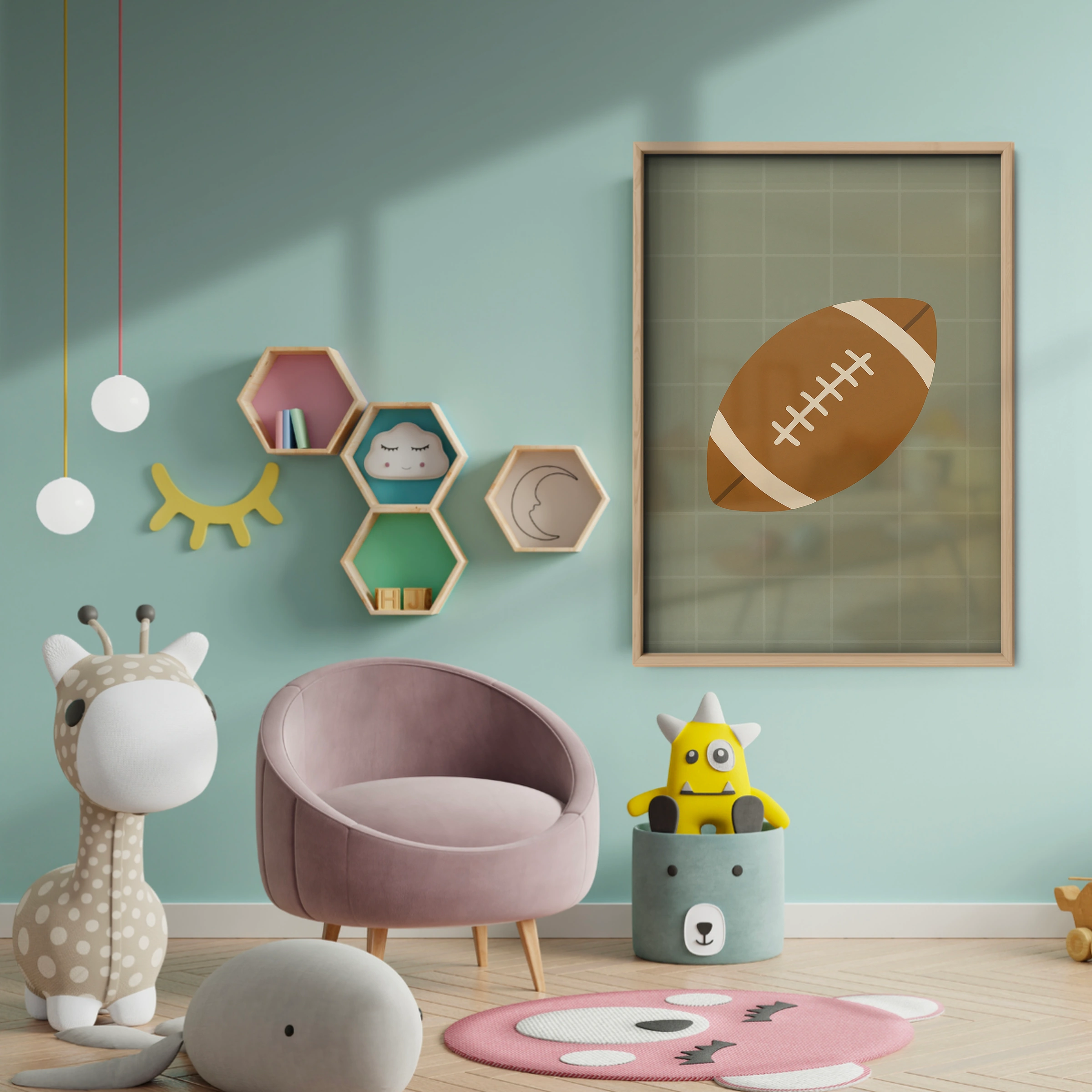 Football Three Nursery Print - baby room wall decor print
