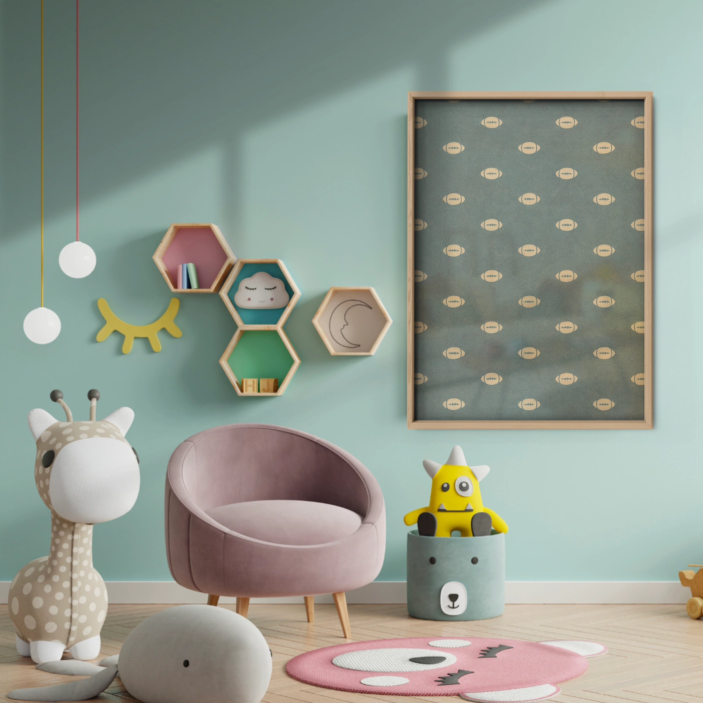 Footballs Pattern Two Nursery Print - baby room wall decor print