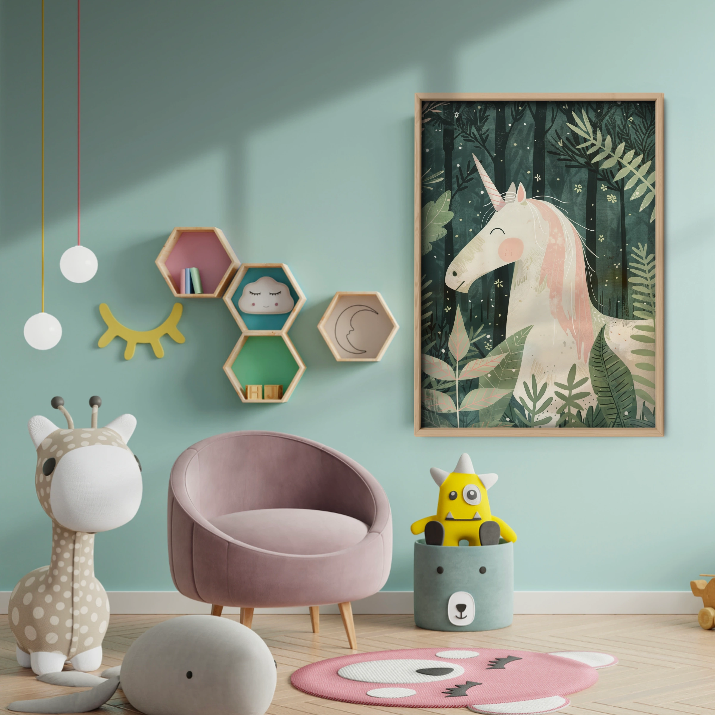 Forest Unicorn Nursery Print - baby room wall decor print
