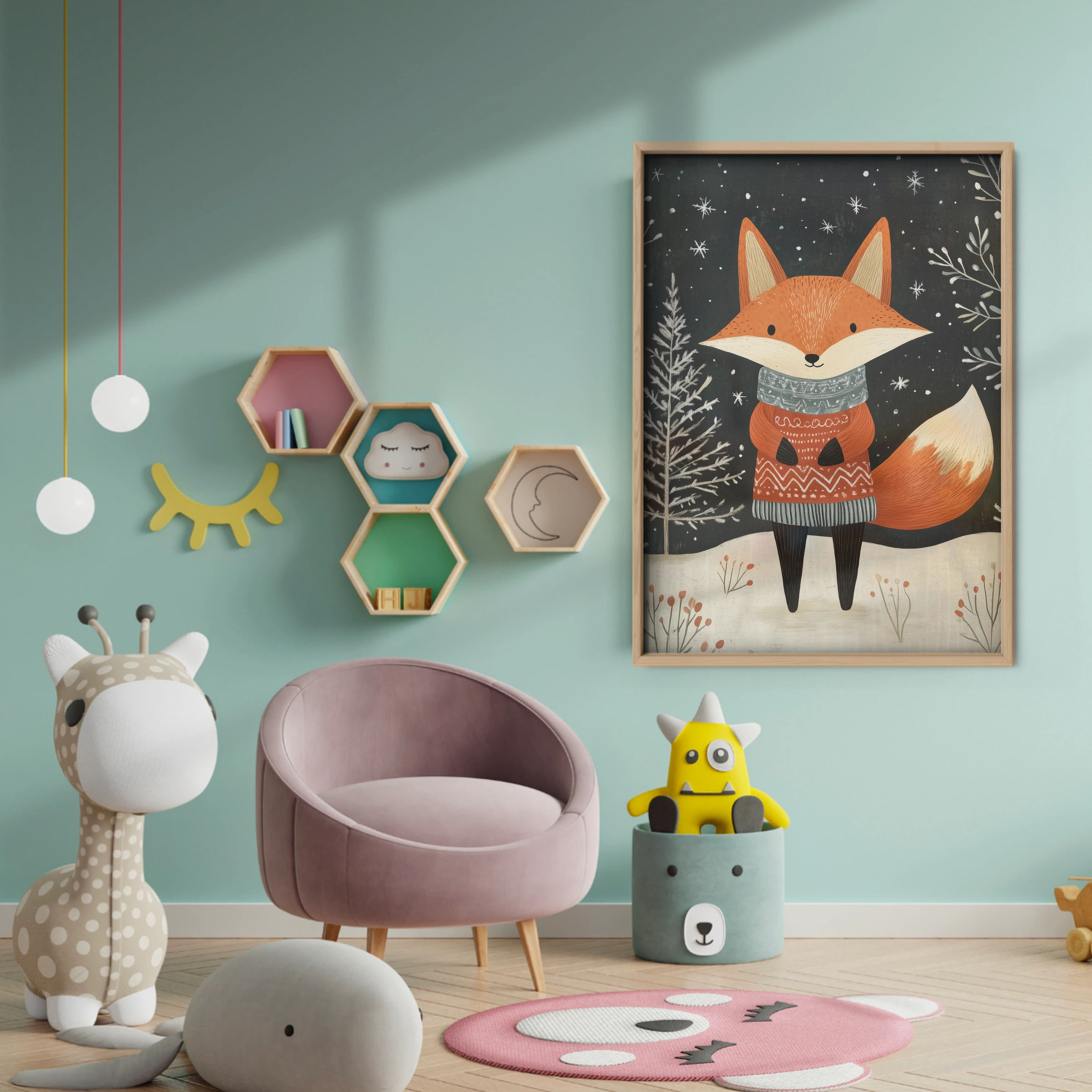 Fox in a Sweater Christmas Print - baby room wall decor print
