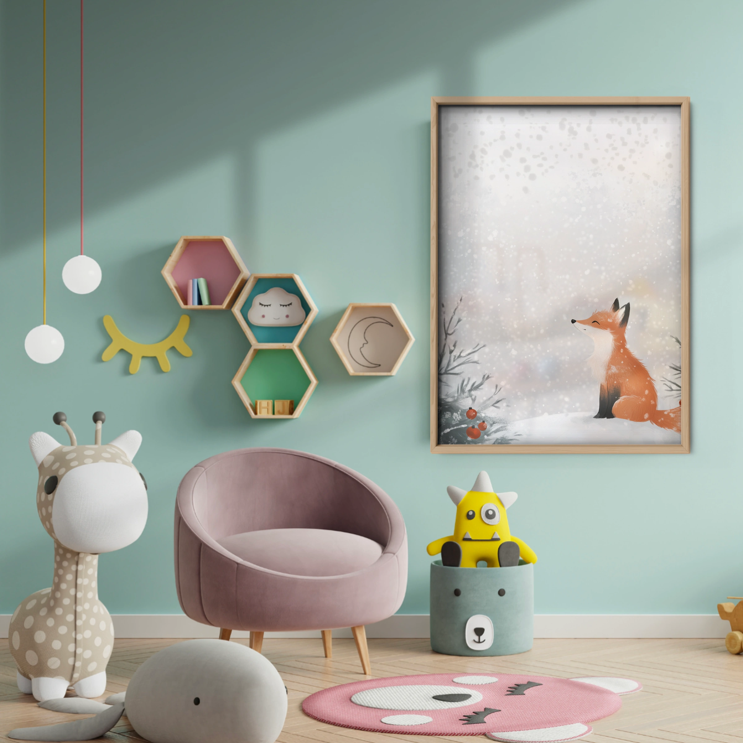 Fox in the Snow Christmas Print - baby room wall decor print