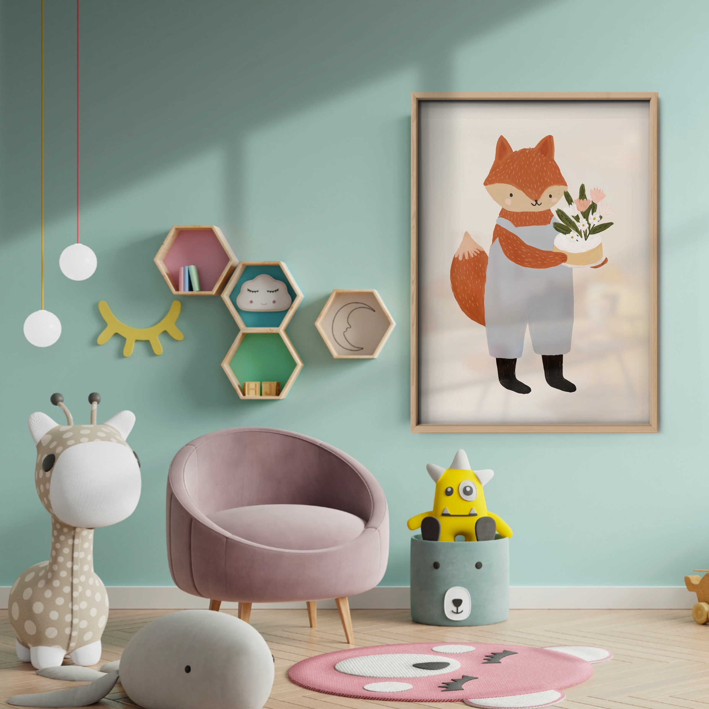 Foxes in Love Nursery Print - baby room wall decor print