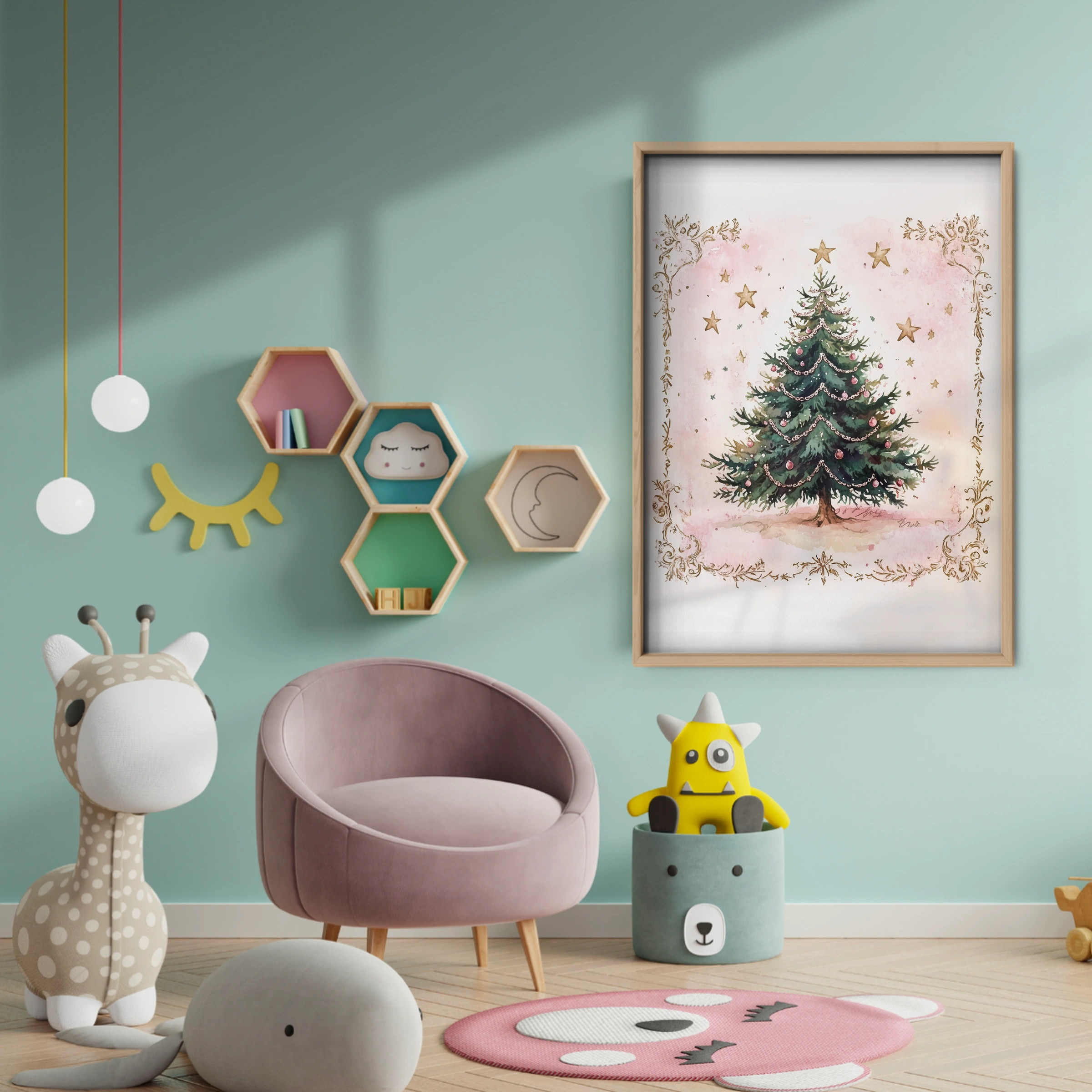 Framed Christmas Tree Print - baby room wall decor print