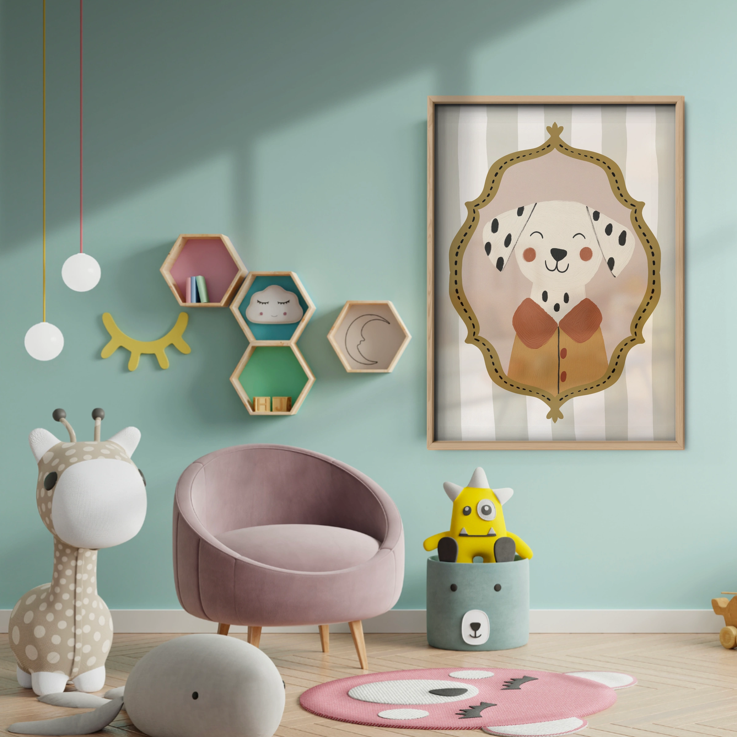 Framed Dog Nursery Print - baby room wall decor print